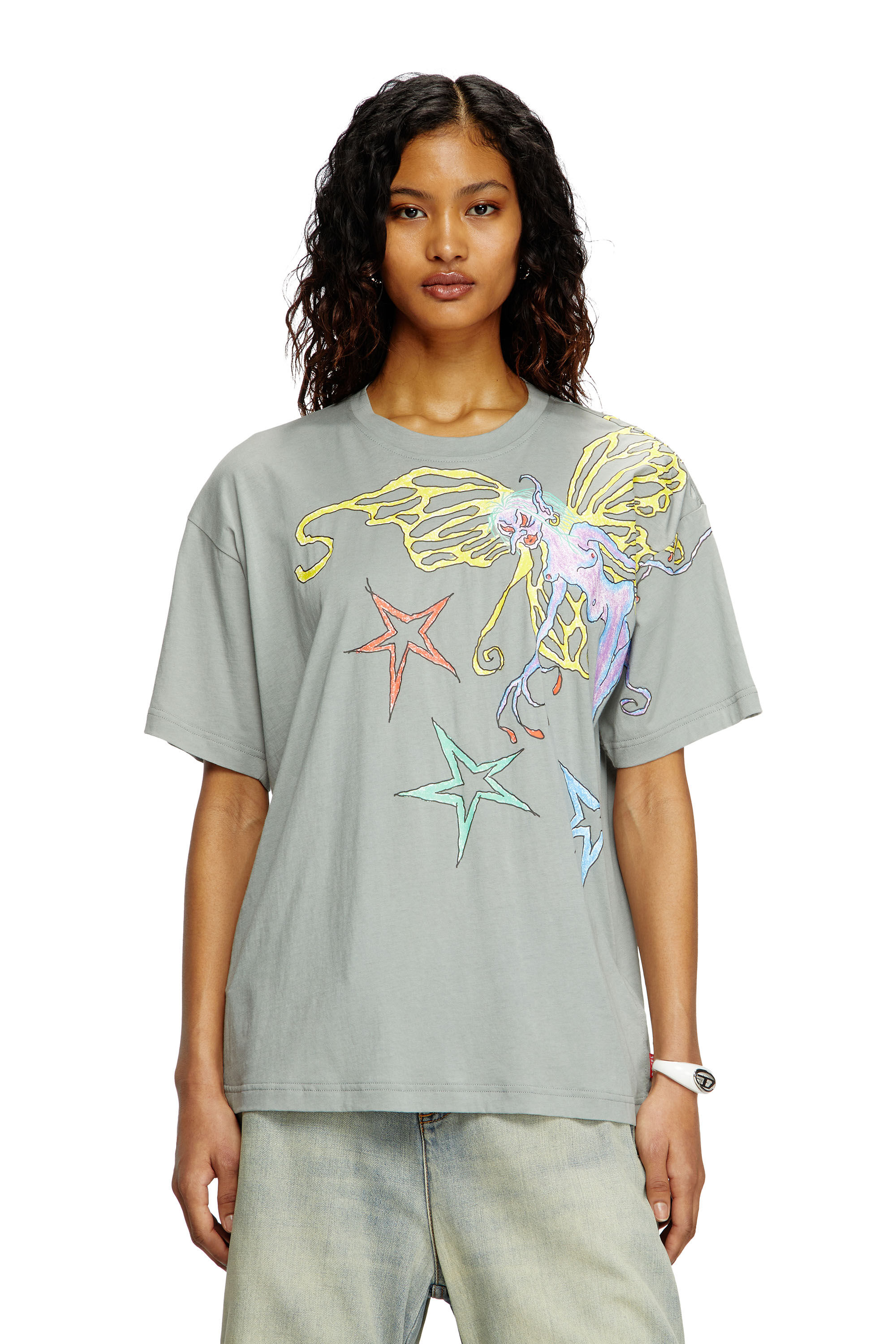 Diesel - T-BUXT-Q1, Damen T-Shirt mit Grafik-Print in Hellgrau - 3