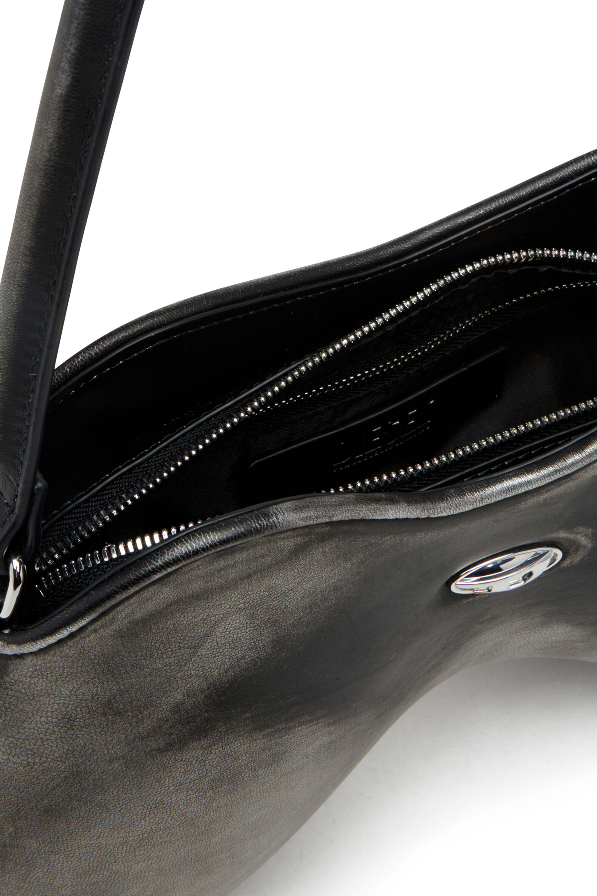 Diesel - DOUBLE-D SHOULDER, Damen Double-D-Feste Schultertasche aus gebürstetem PU in Schwarz/Silber - 8