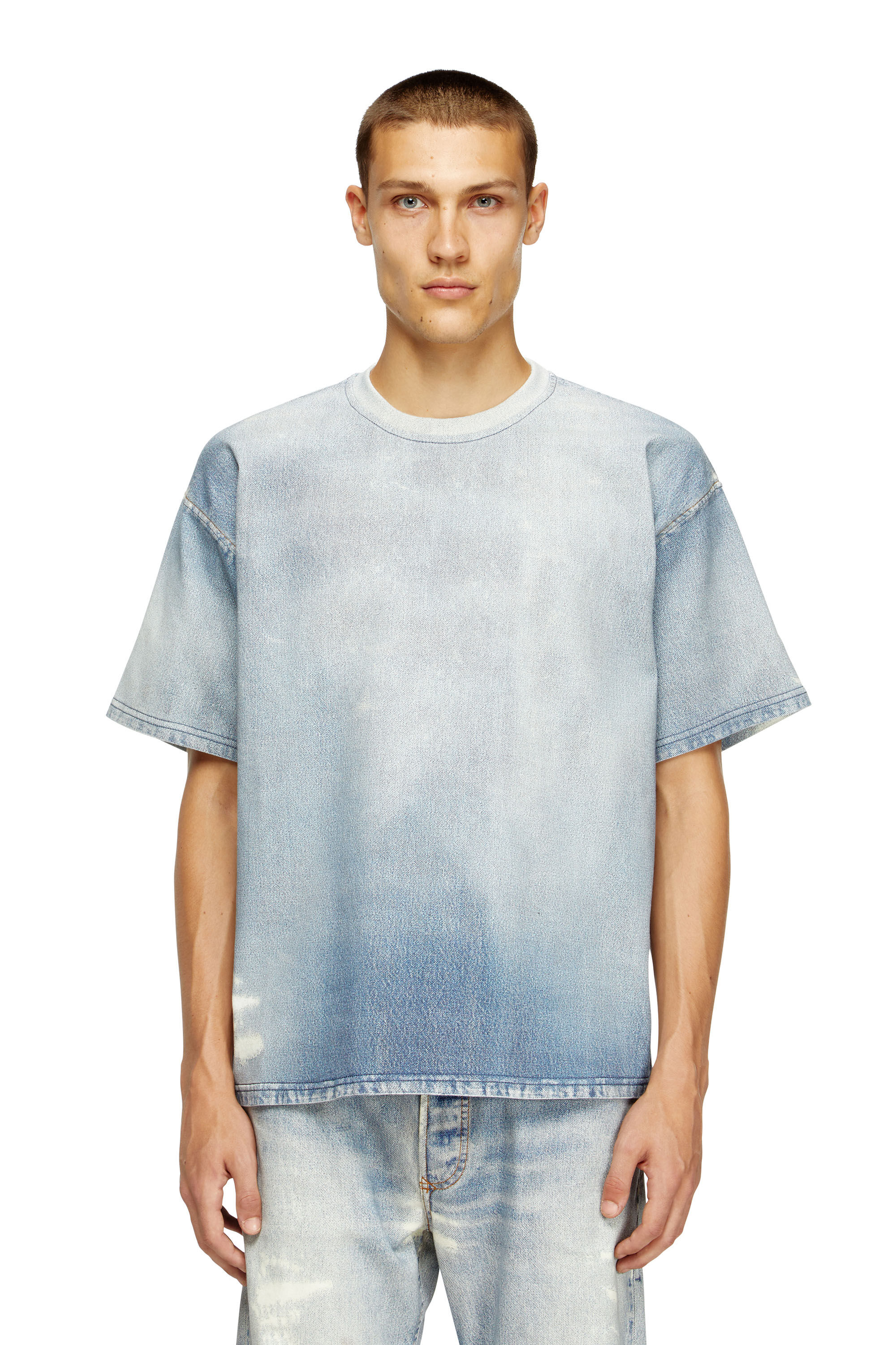 Diesel - D-BOX JOGG, Herren T-Shirt aus bedruckter JoggJeans mit Bleicheffekt in Hellblau - 2