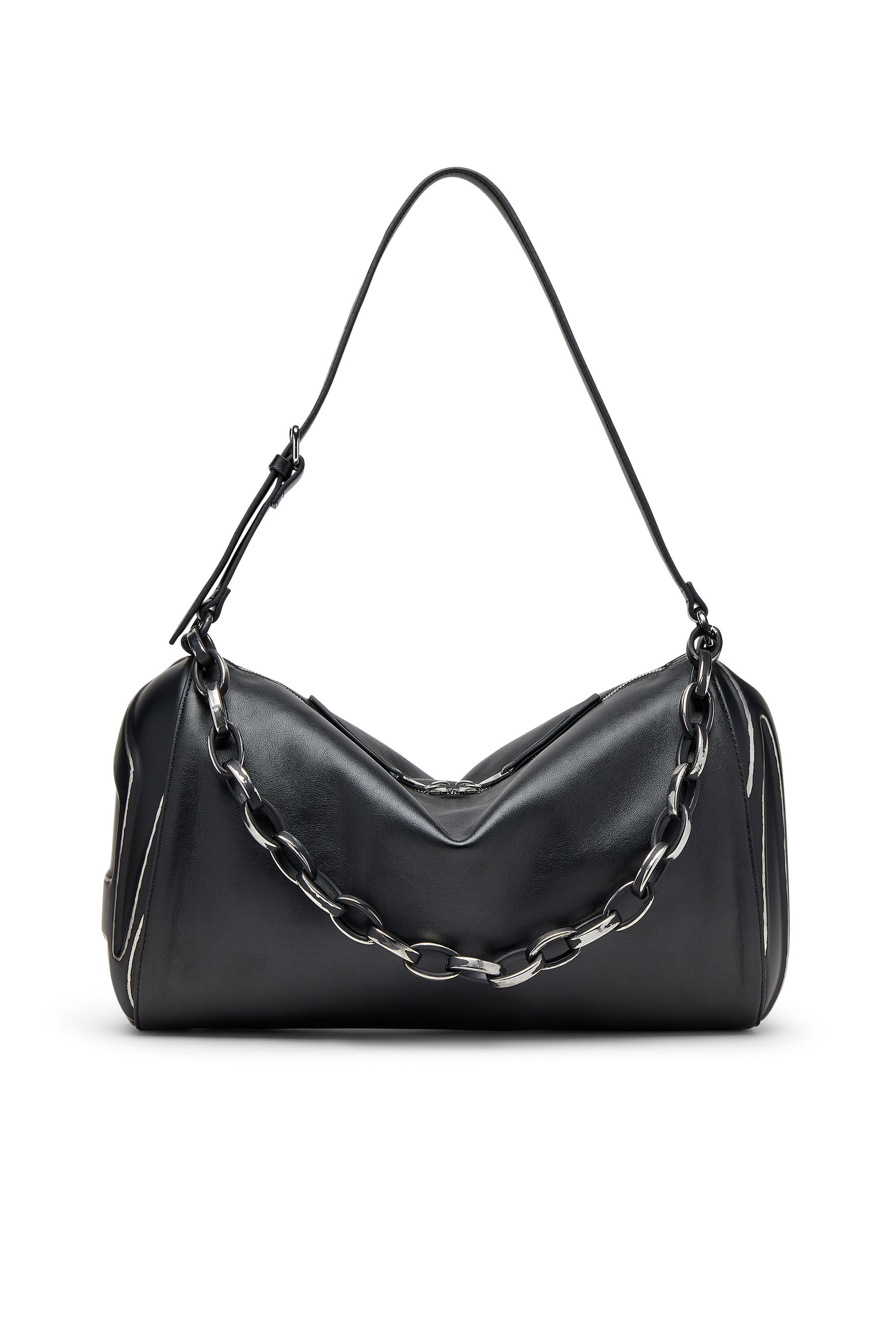 Diesel - LOAD-D SHOULDER BAG X, Unisex Schultertasche aus gebürstetem laminiertem PU in Schwarz - 1
