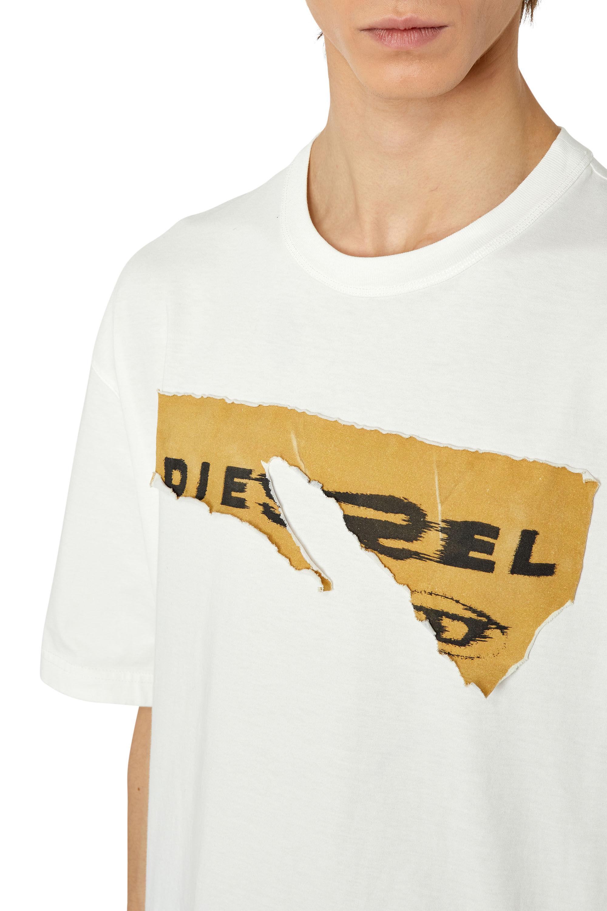 Diesel - T-WASH-POFF, Herren T-Shirt mit Peel-Off-Patches in Weiß - 4