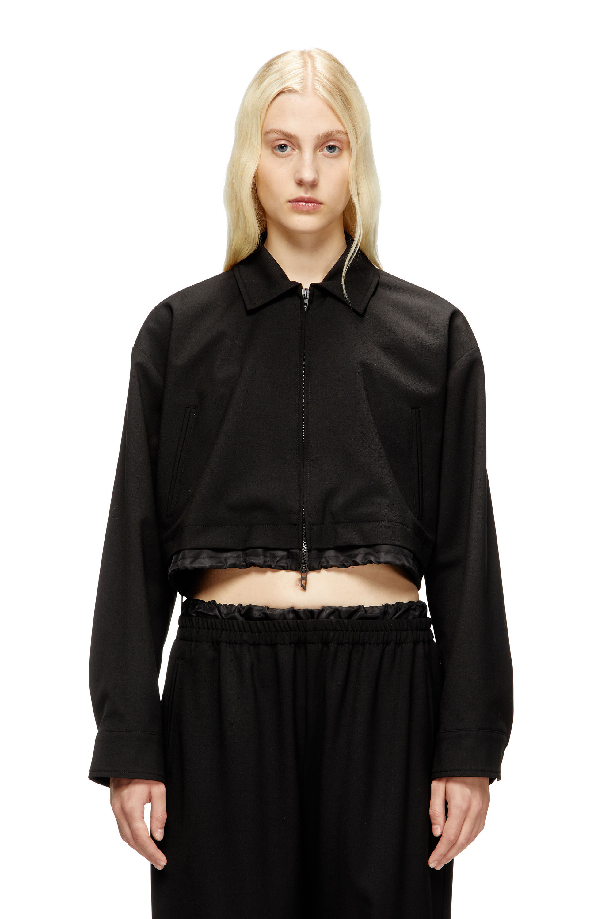 Diesel - J-TING-FEM-R2, Damen Verkürzte Jacke aus Schneiderstoff und Nylon in Schwarz - 3