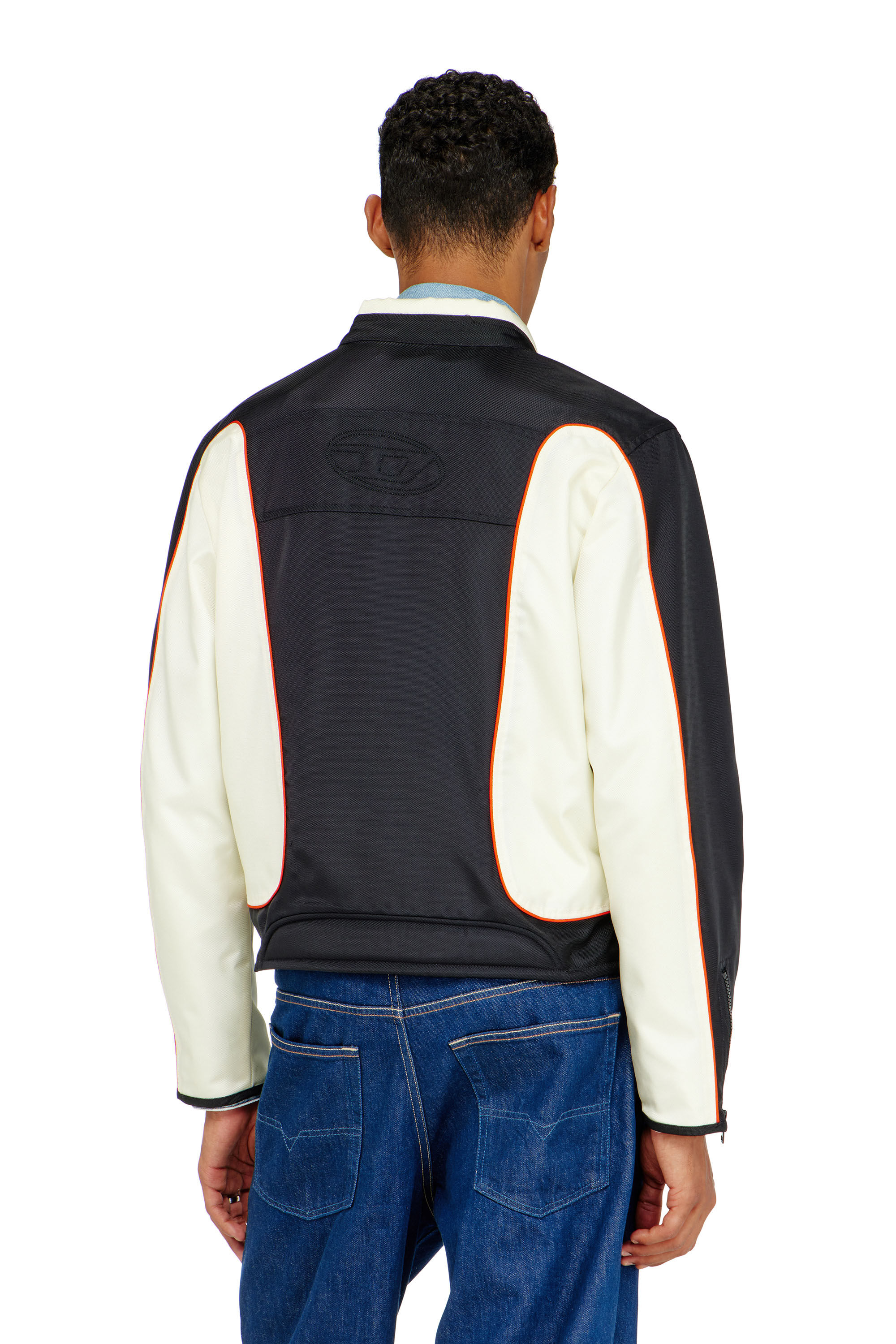 Diesel - J-BLINK-A, Herren Colour-Block-Biker-Jacke mit Paspelierung in Weiss/Schwarz - 4