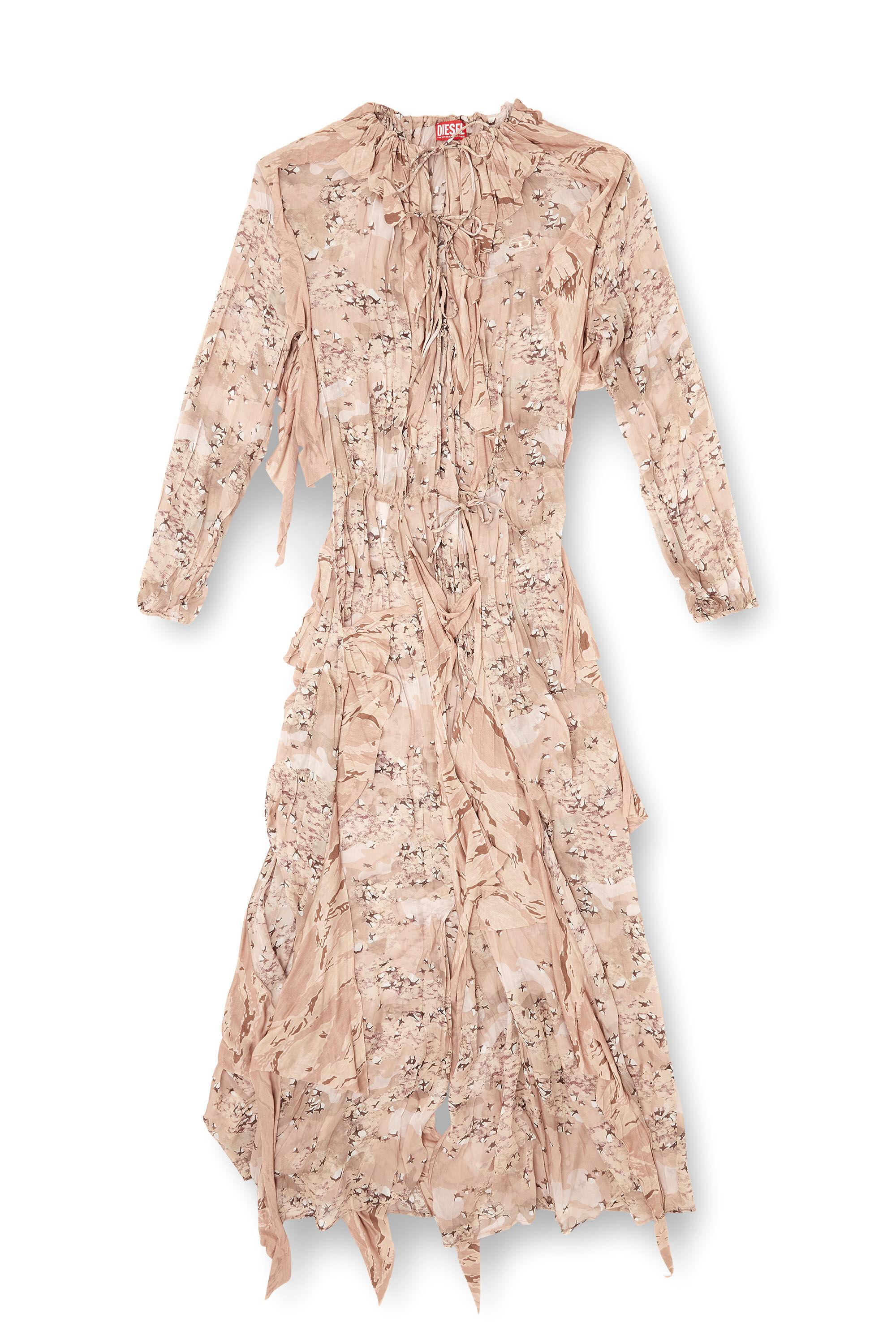 Diesel - D-AZZLING-R1, Damen Rüschen-Maxikleid aus Camo-Chiffon in Gesichtspuder - 2
