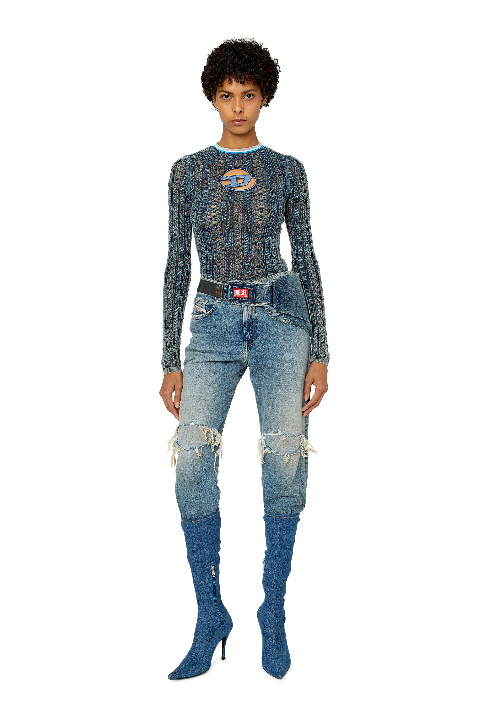 Diesel - M-IKYLA, Damen Pointelle-Pullover mit Oval D-Cutout in Blau - 1