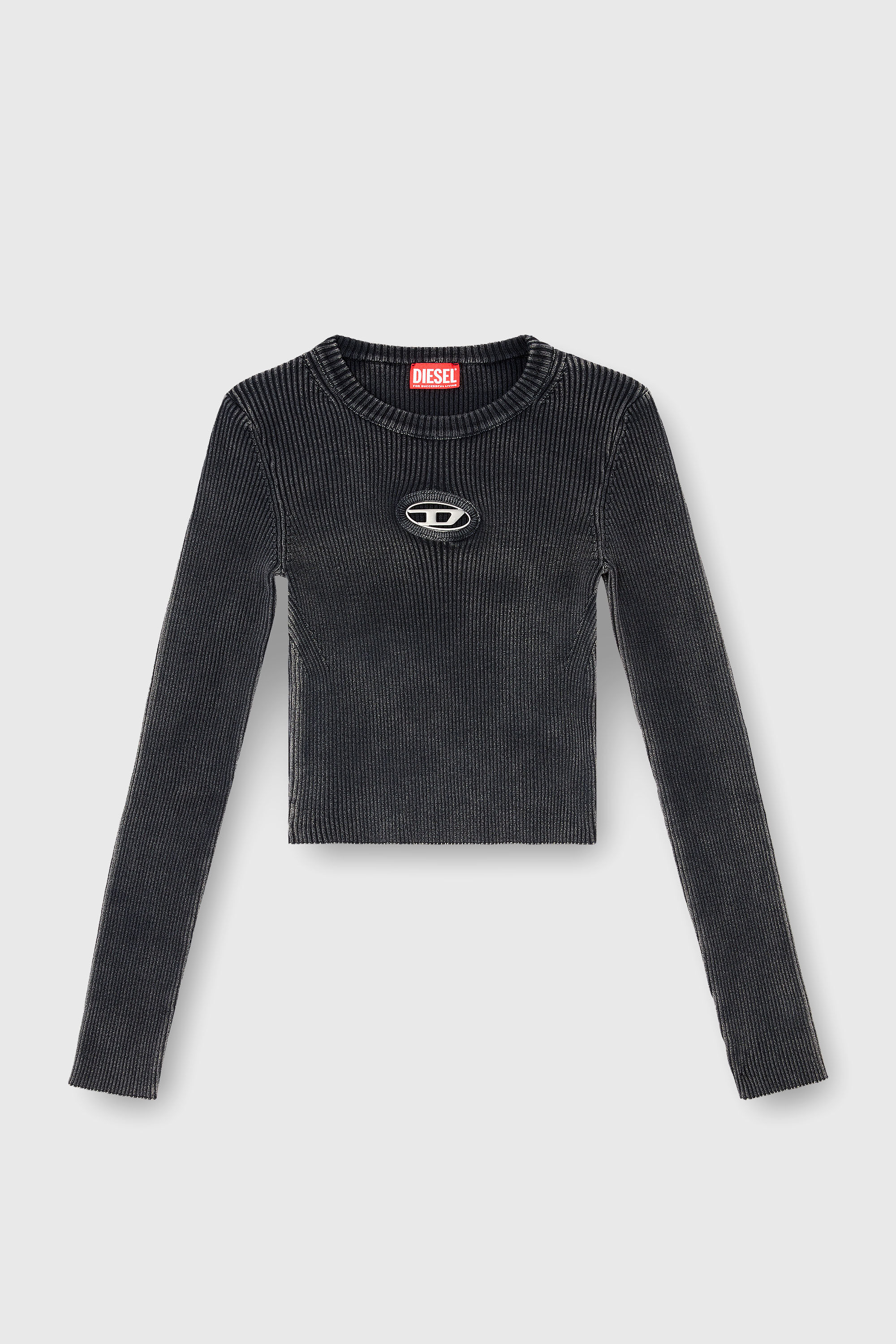 Diesel - M-ANCHOR-A, Damen Verk&uuml;rzter Pullover mit Cut-out-Logo in Schwarz - 2