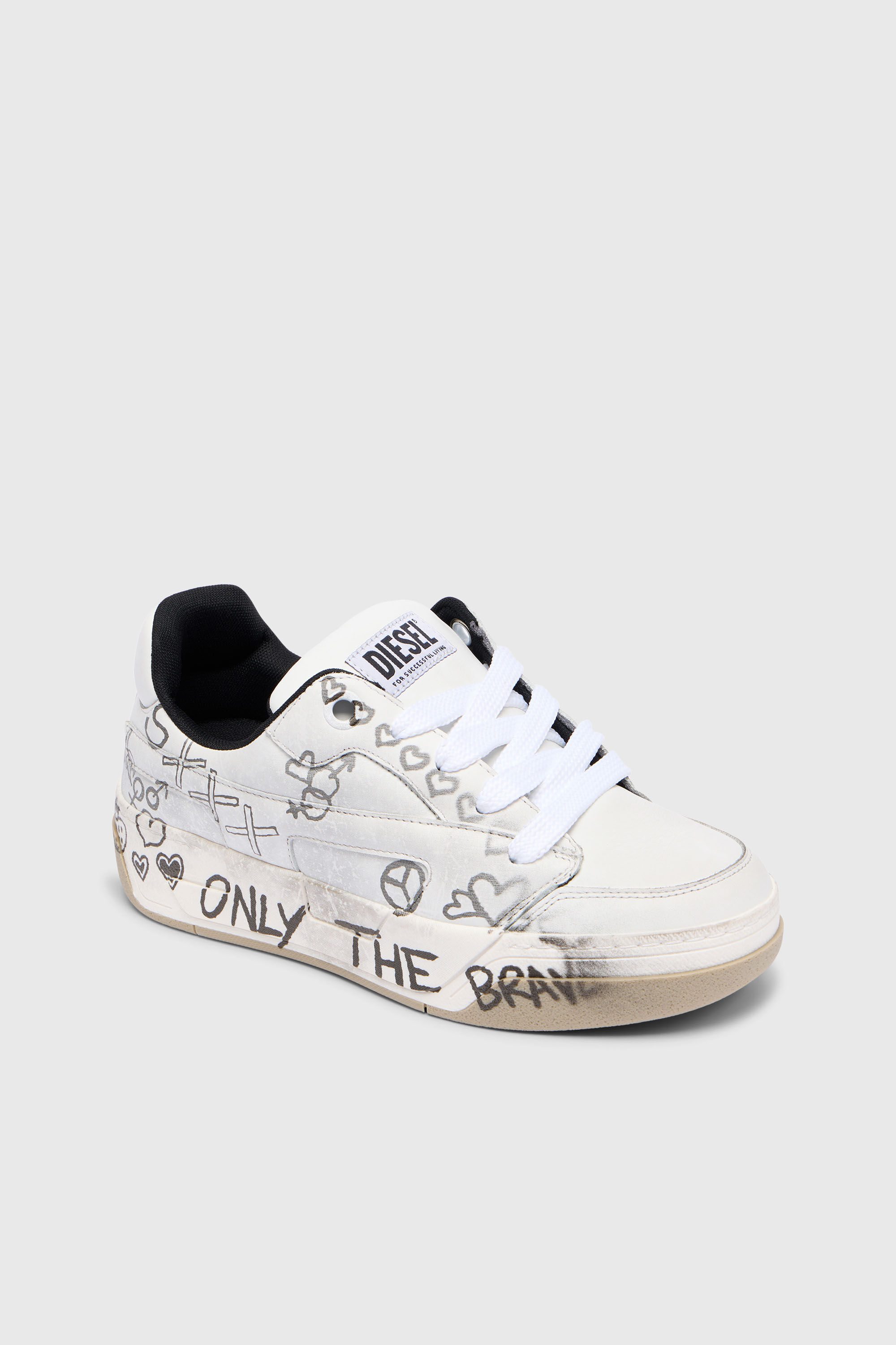 Diesel - S-D-OLLIE LOW, Herren D-Ollie-Ledersneaker mit Graffiti-Print in Wei&szlig; - 4