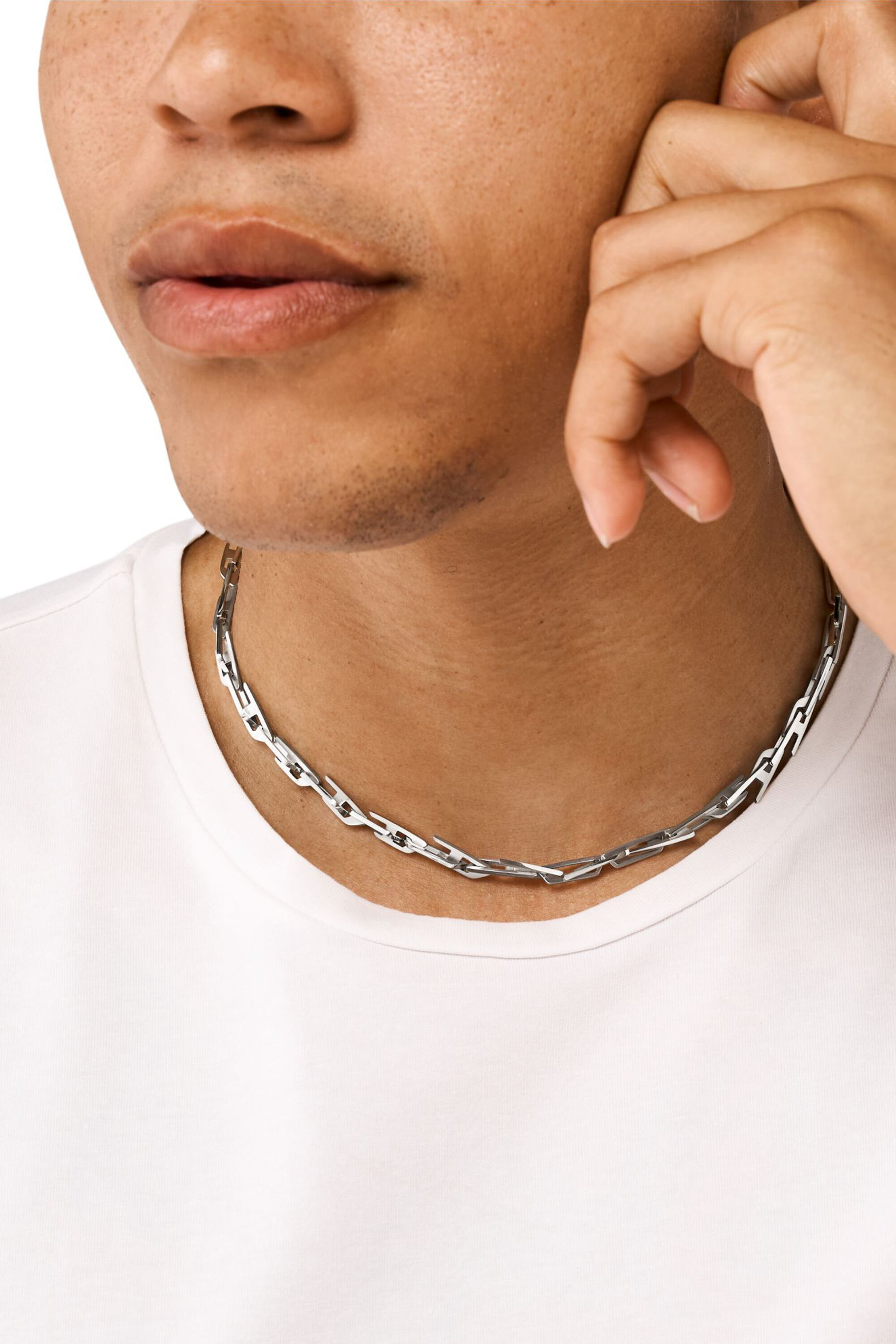 Diesel - DX1537040, Unisex Halskette mit eingefasstem D-Logo aus Edelstahl in Silber - 3