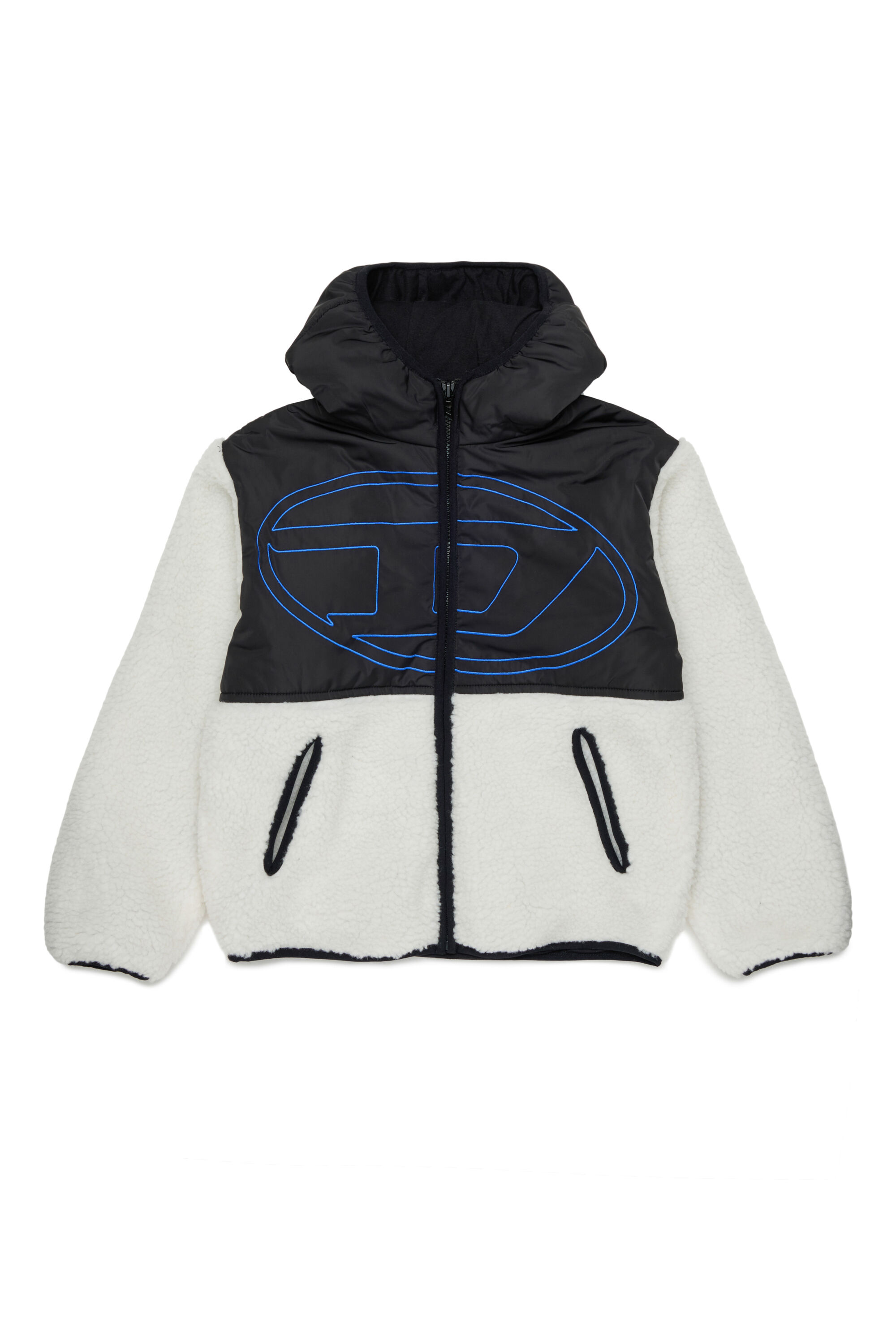 Diesel - JSHEAR, Herren Kapuzensweatjacke aus nylon und teddy-fleece in Wei&szlig; - 1