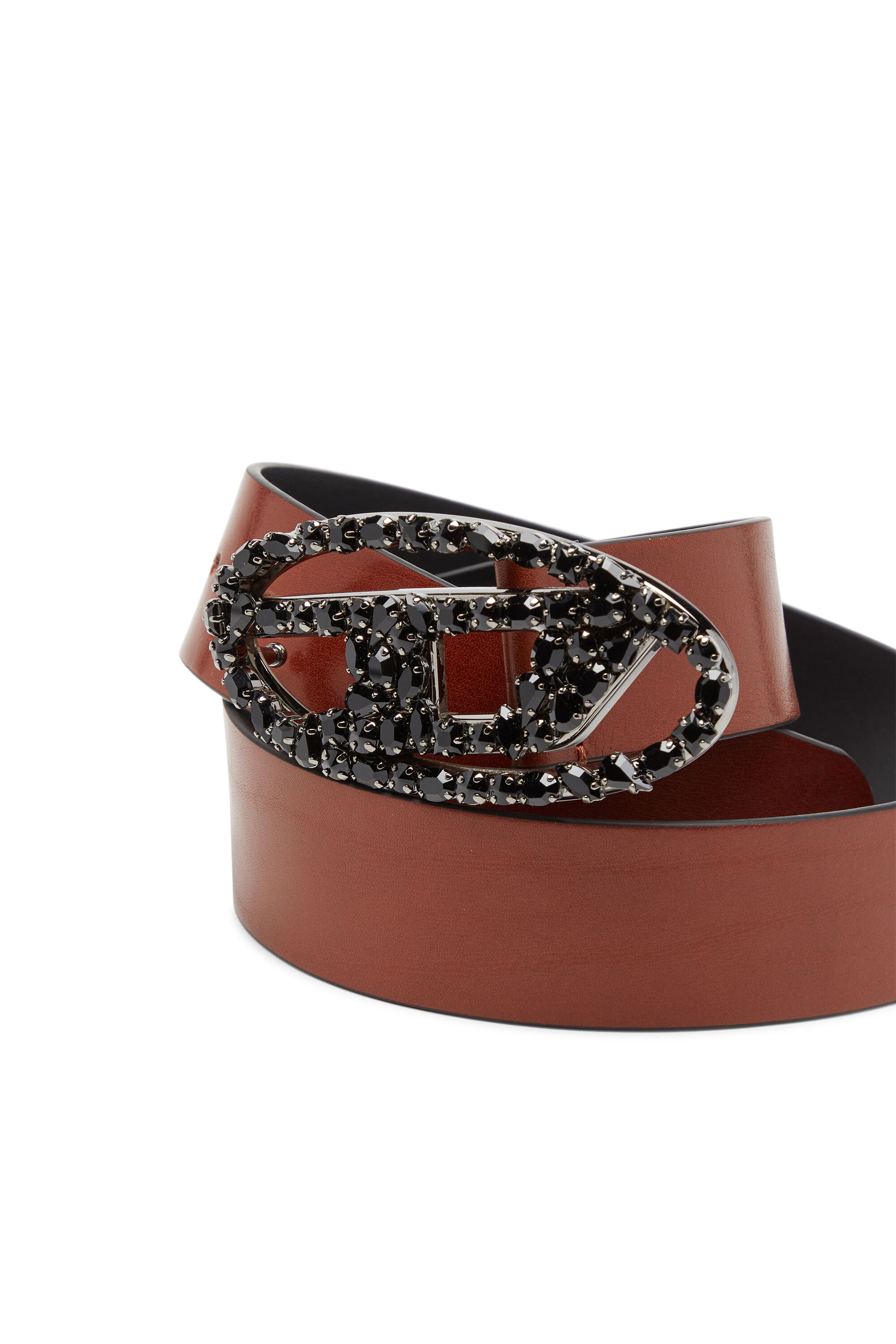 Diesel - B-1DR W-CROWN, Damen 4 cm breiter Gürtel aus Pull-Up-Leder mit Schmuckschließe in Braun - 3