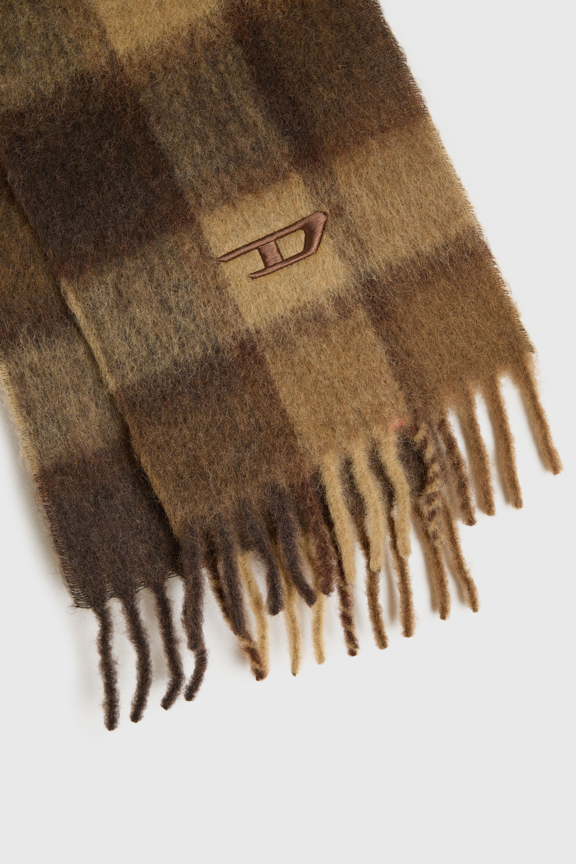 Diesel - S-IPON, Unisex Karierter Schal aus Alpaka- und Mohair-Mix in Braun - 3