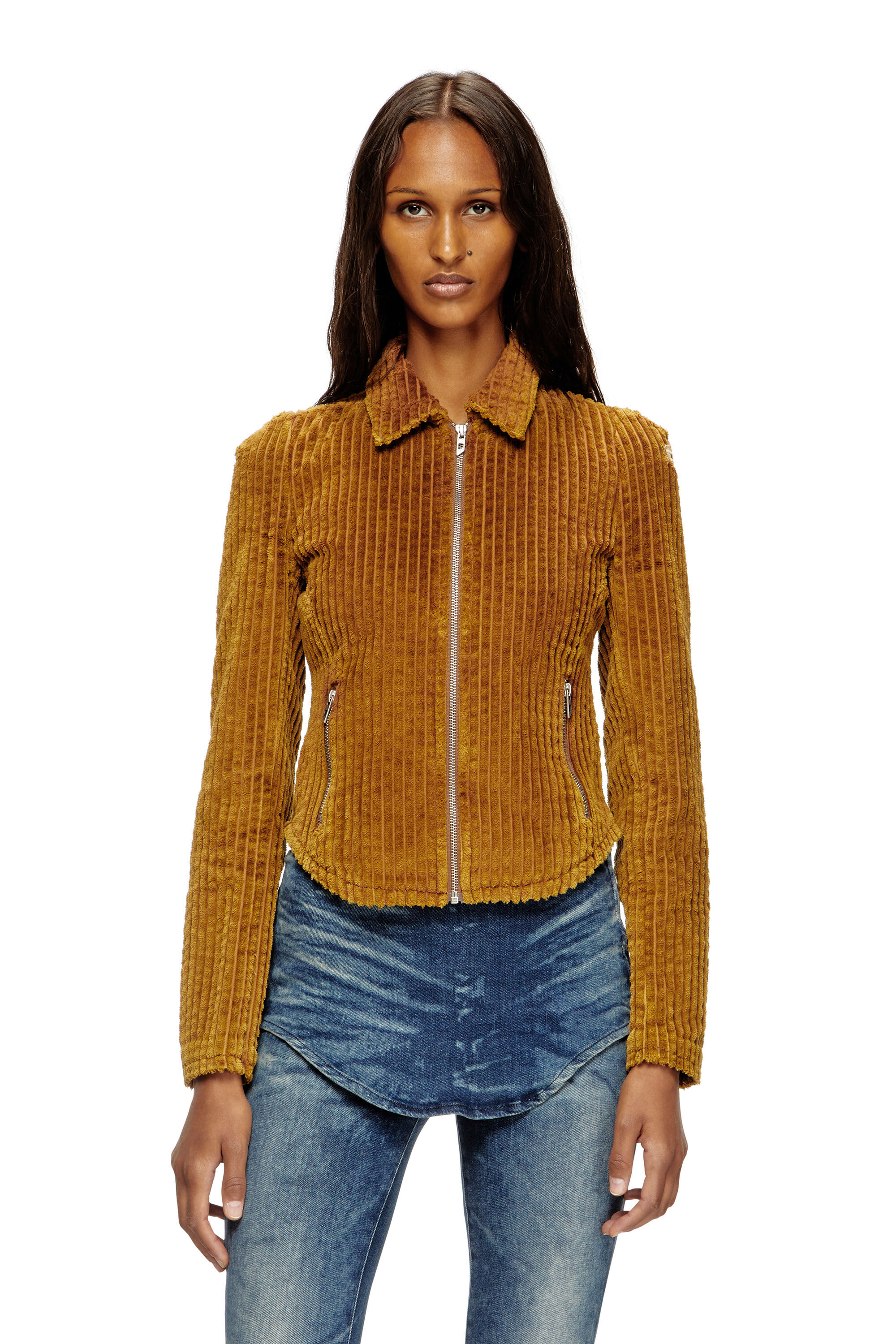 Diesel - G-ENEA, Damen Hemdjacke aus Baumwollcord in Braun - 2
