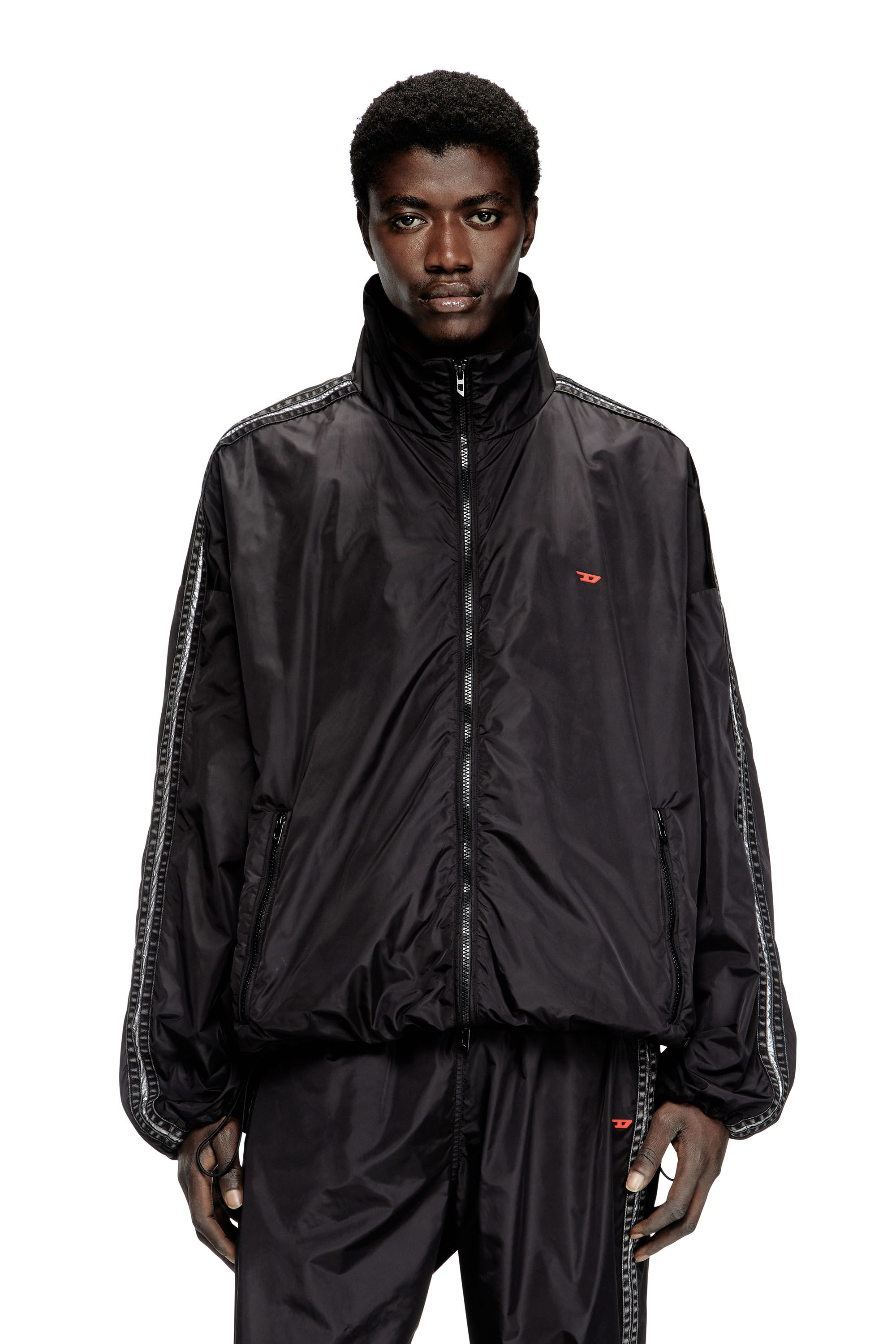 Diesel - J-CARON, Herren Trackjacke aus Nylon mit Einsätzen aus Denim in Schwarz - 3