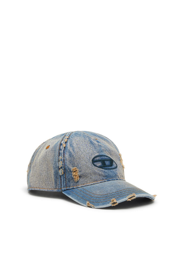 Diesel - C-ENIC, Herren Denim-Cap mit ausgefransten Details und gesticktem Logo in Jeansblau - 2