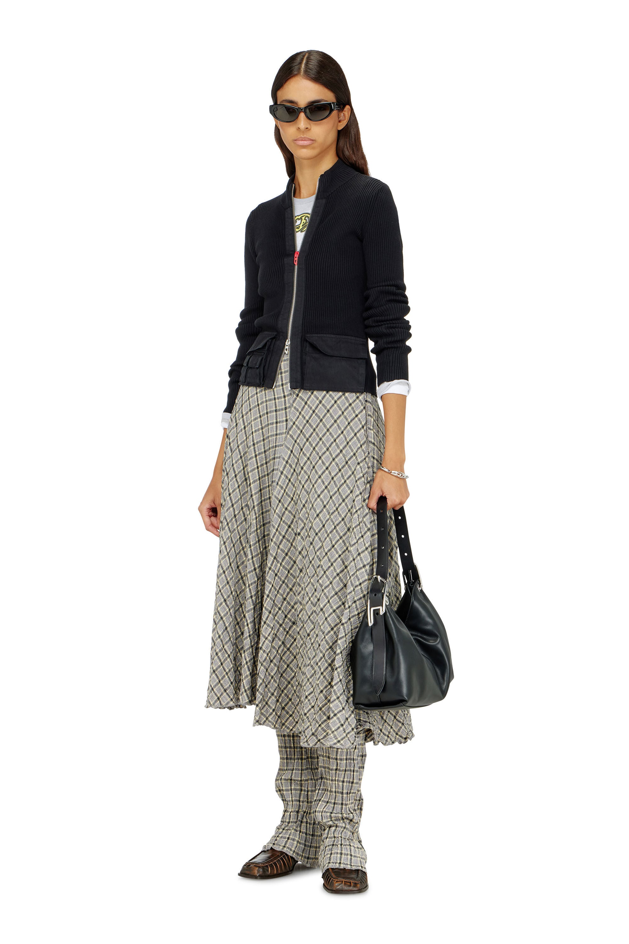 Diesel - M-MELISSA, Damen Geripptes Cardigan mit Cargotaschen in Schwarz - 1