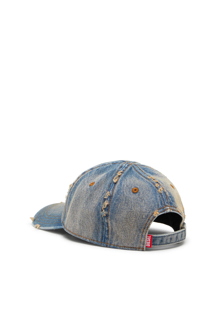 Diesel - C-ENIC, Herren Denim-Cap mit ausgefransten Details und gesticktem Logo in Jeansblau - 3