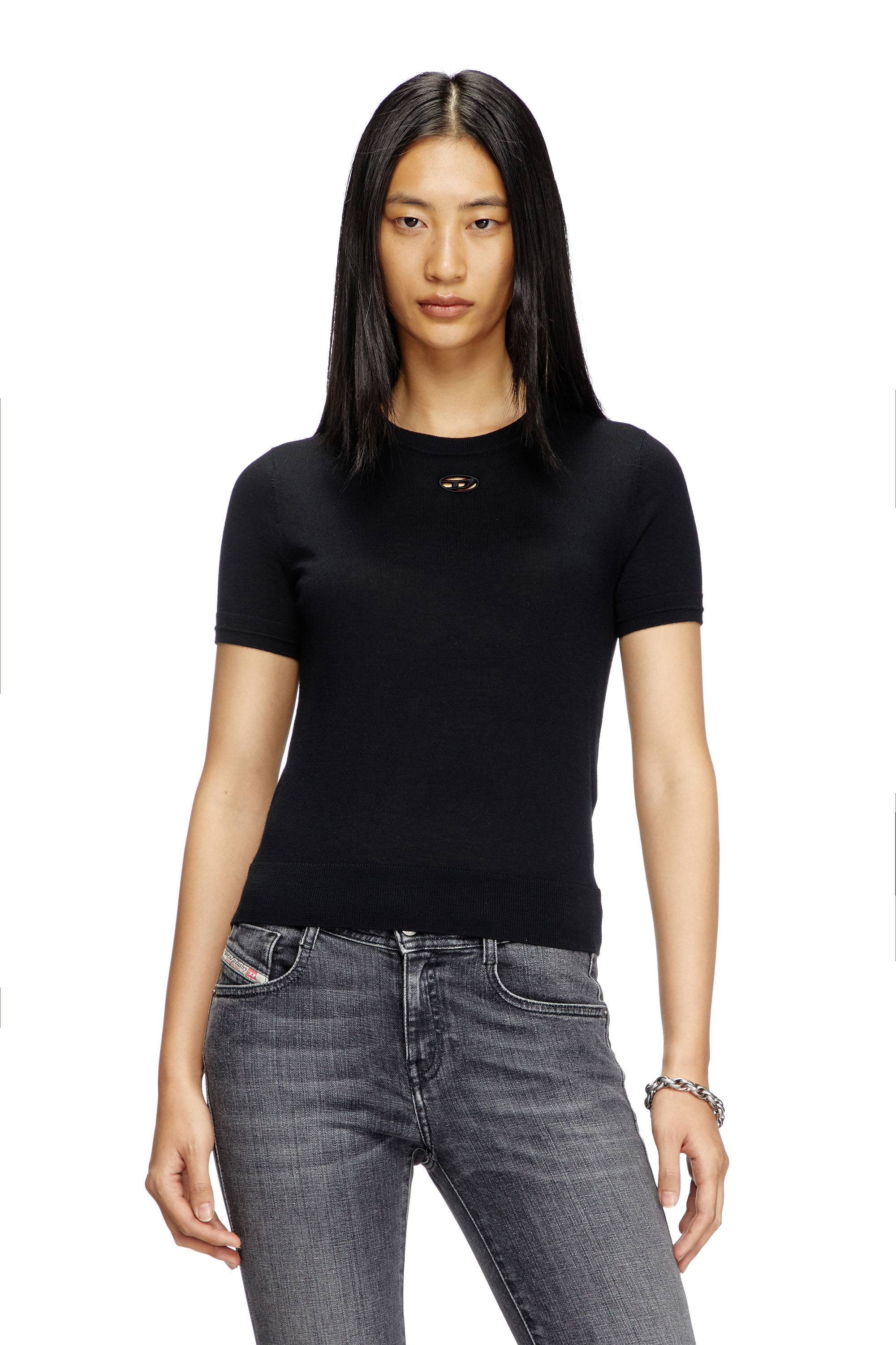 Diesel - M-ALINE, Damen Kurzarm-Pullover aus Wolle in Schwarz - 3