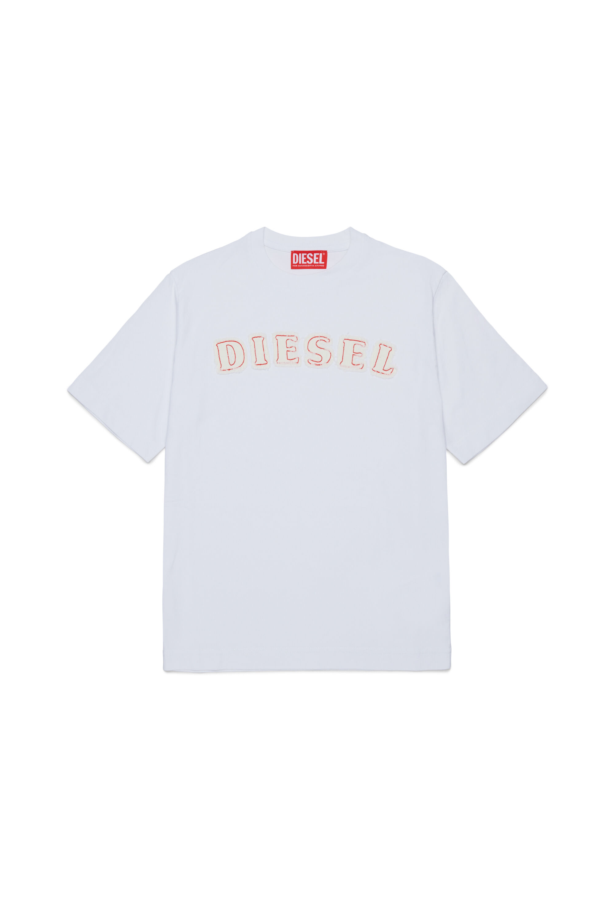 Diesel - TJEANS OVER, Man's Cotton T-shirt with frayed-effect logo in White - 1