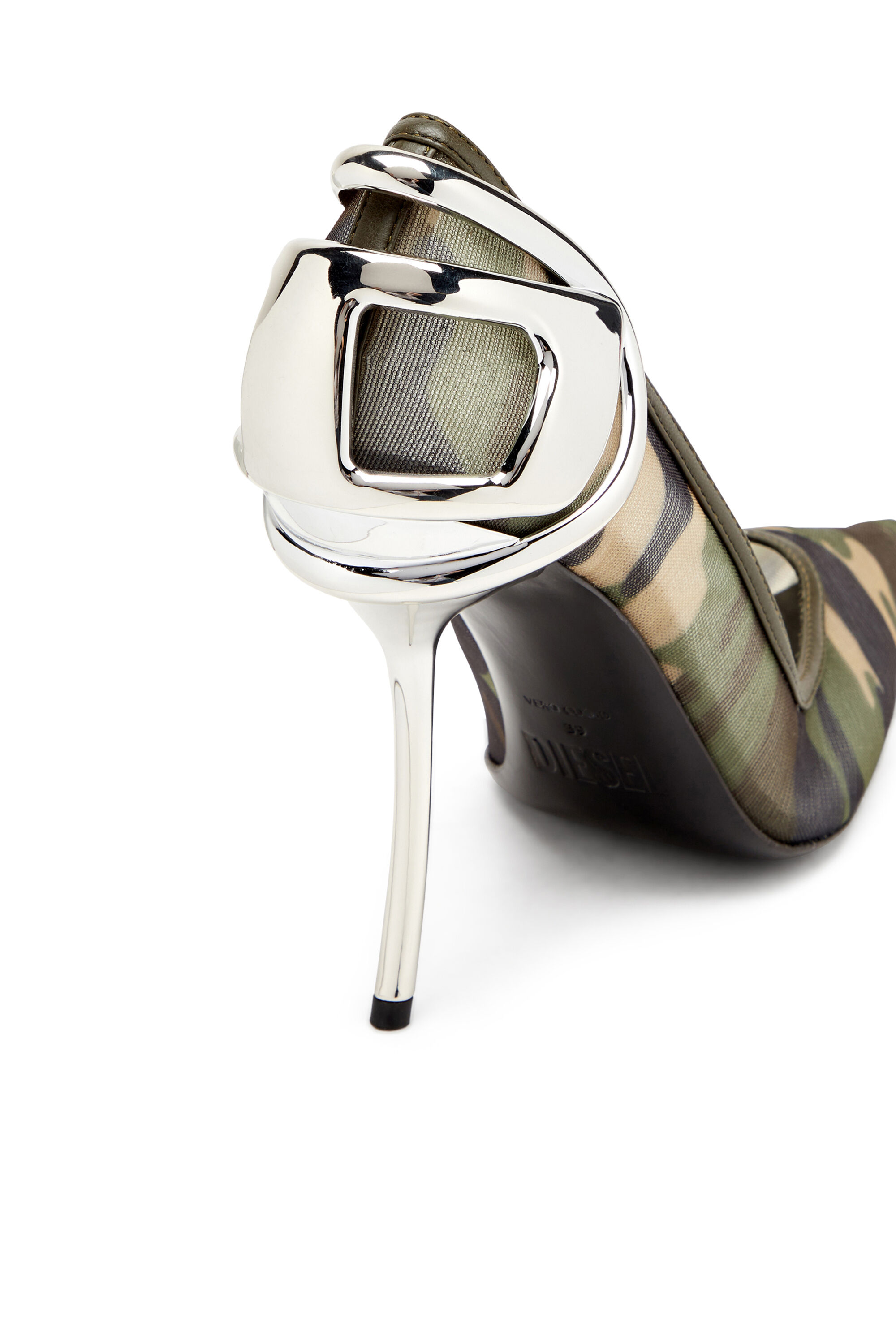 Diesel - D-TEN&HALF P, Damen D-Ten&Half-Pumps aus Camouflage-Mesh mit geschwungenem Absatz in Armeegrün - 4