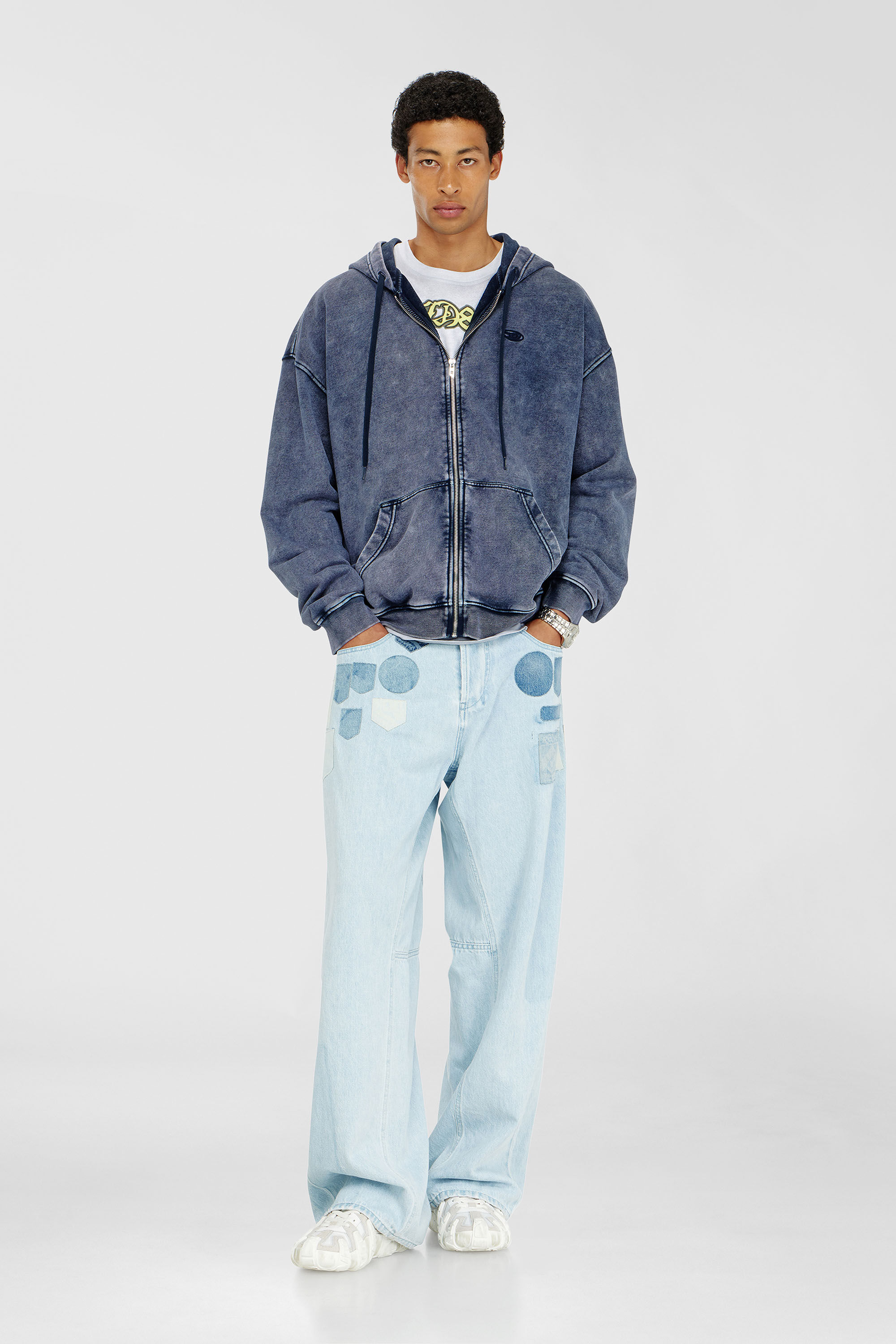 Diesel - S-BOXT-HOOD-ZIP-DEN, Herren Rei&szlig;verschluss-Hoodie aus behandeltem Baumwollfleece in Blau - 1