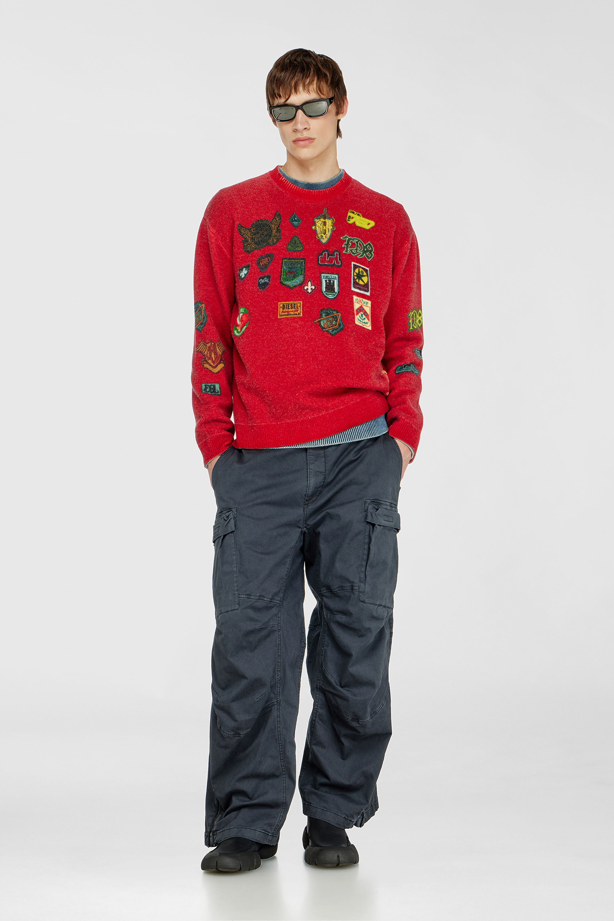Diesel - K-PATCY, Herren Wollpullover mit bedruckten patches in Rot - 1