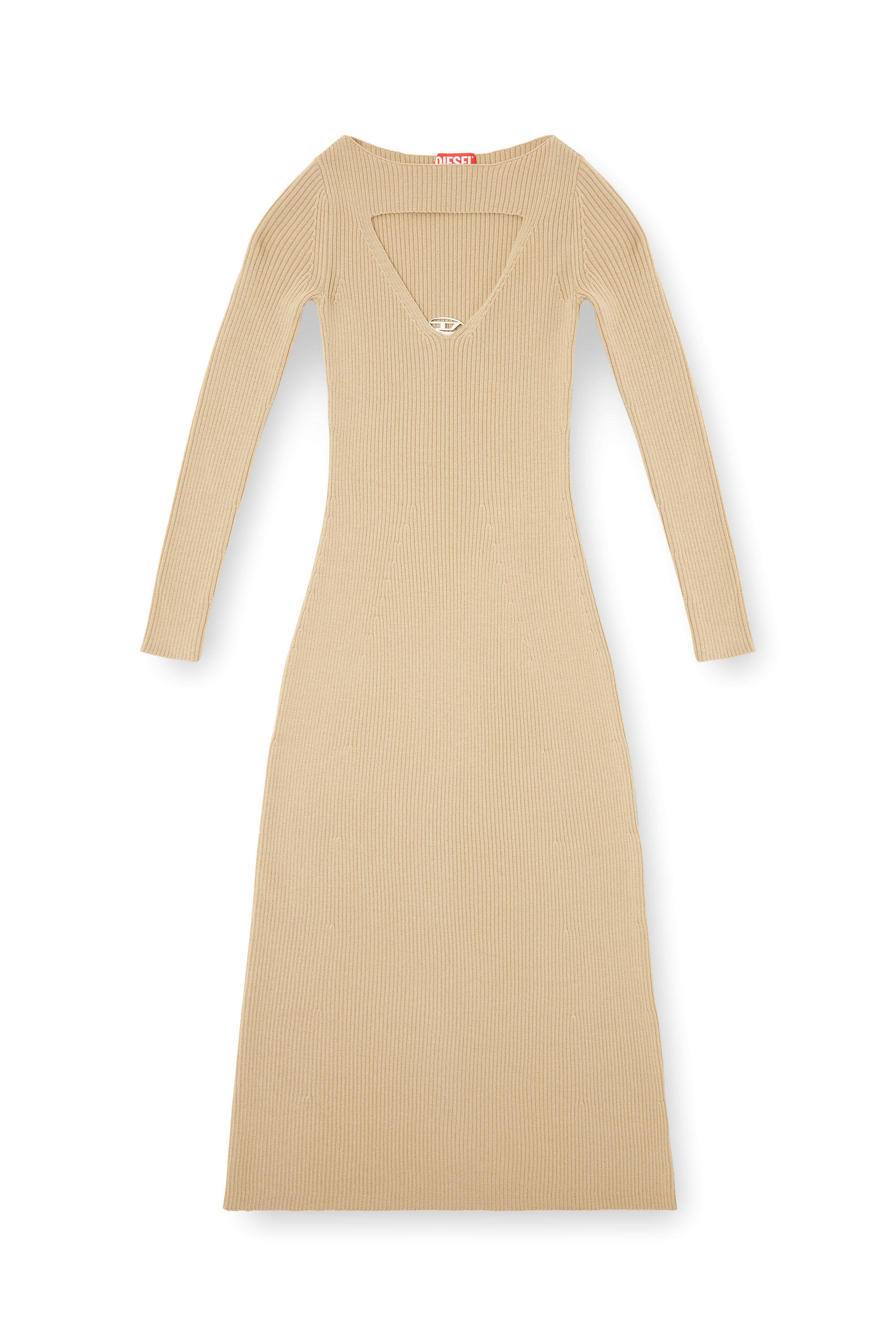 Diesel - M-OLONI, Damen Midikleid aus Wolle mit Intarsienmuster in Hellbraun - 2