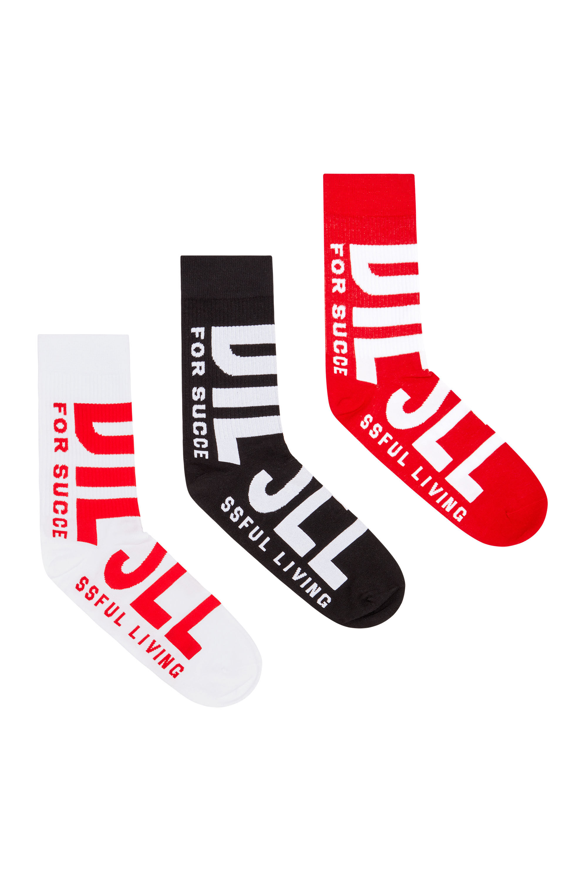Diesel - SKM-RAY-THREEPACK, Herren Socken mit großem Logo im Dreierpack in Rot/Schwarz - 1