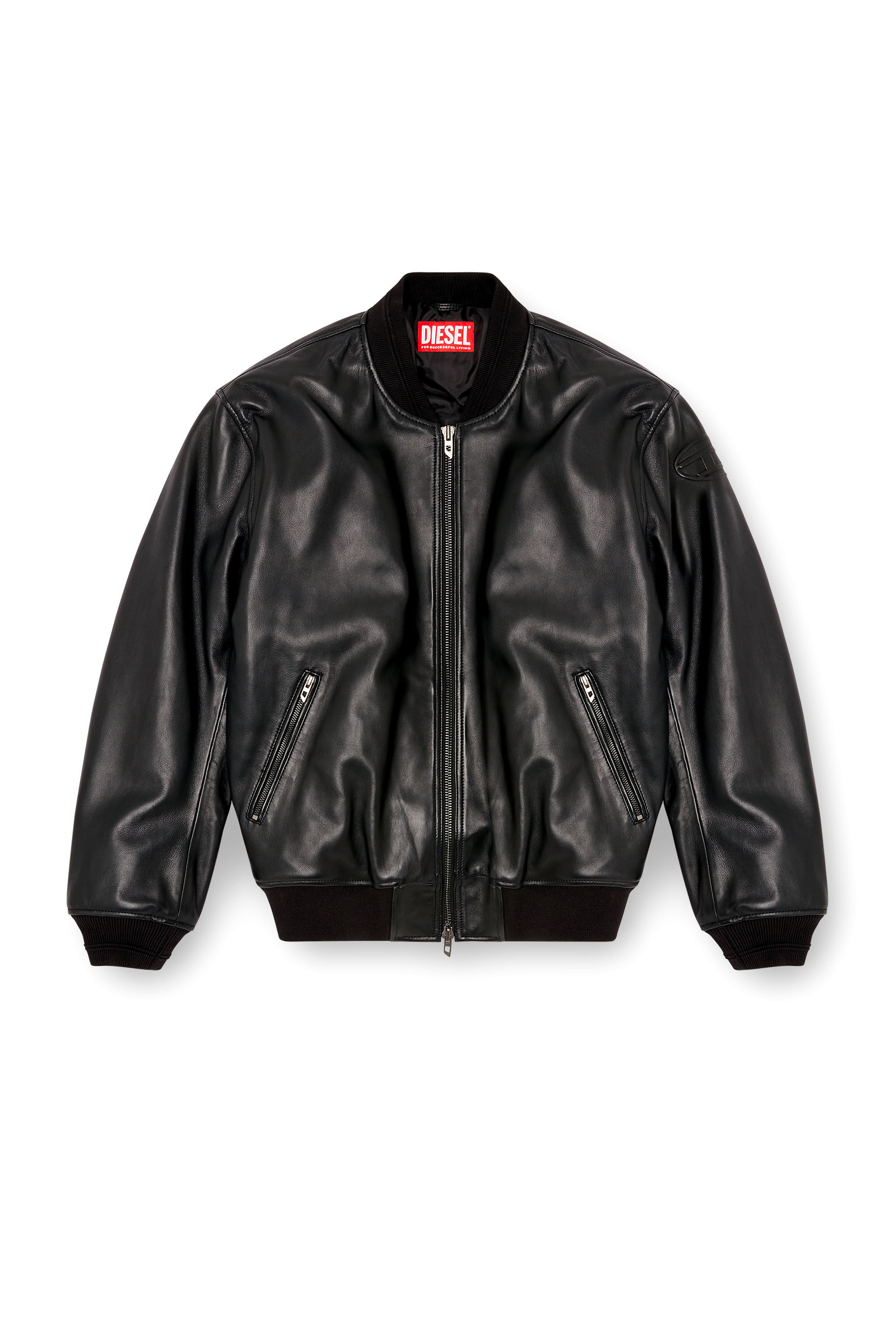 Men s Leather bomber jacket Black Diesel