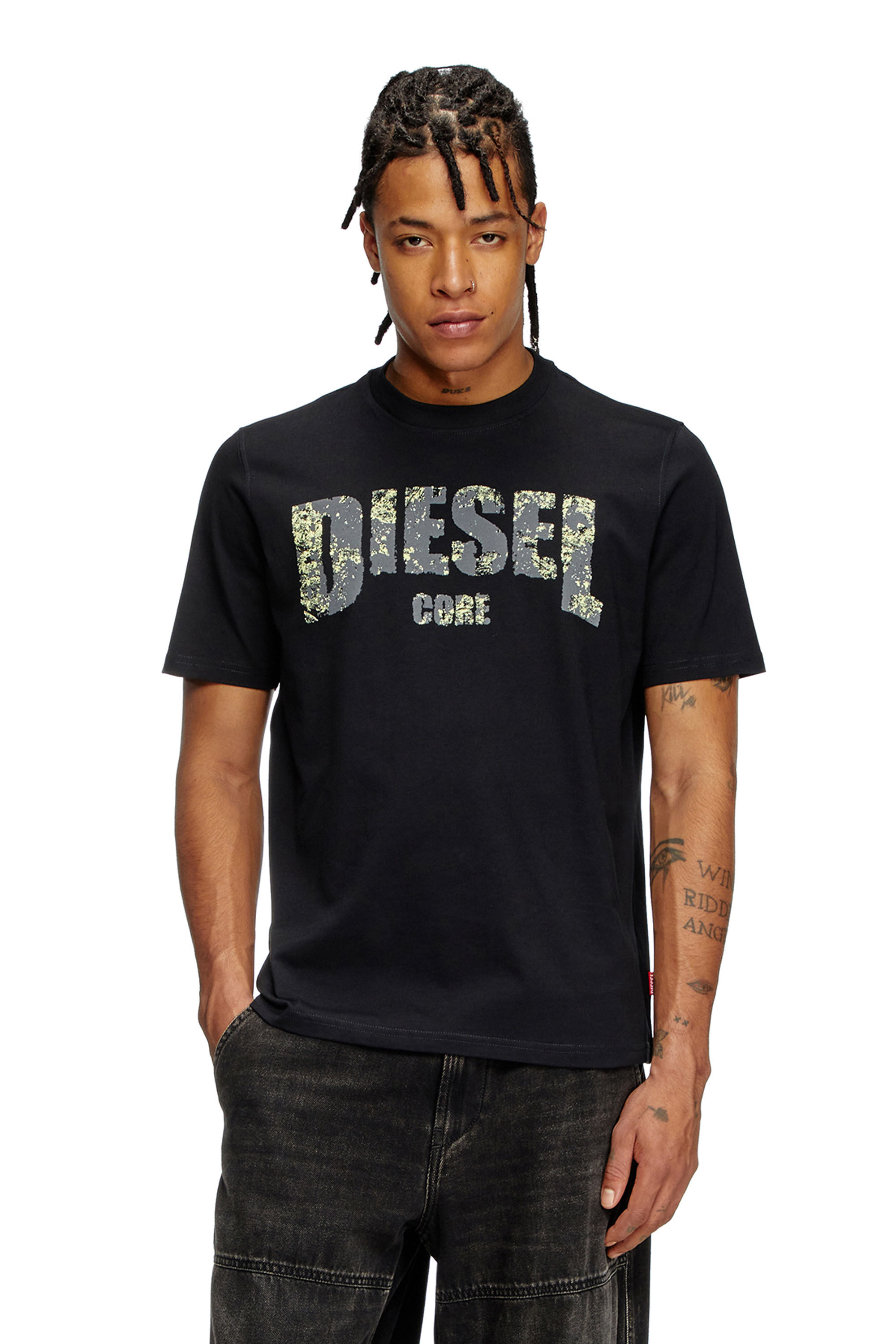 Diesel - T-ADJUST-R25, Herren T-Shirt mit Diesel Core-Print in Schwarz - 3