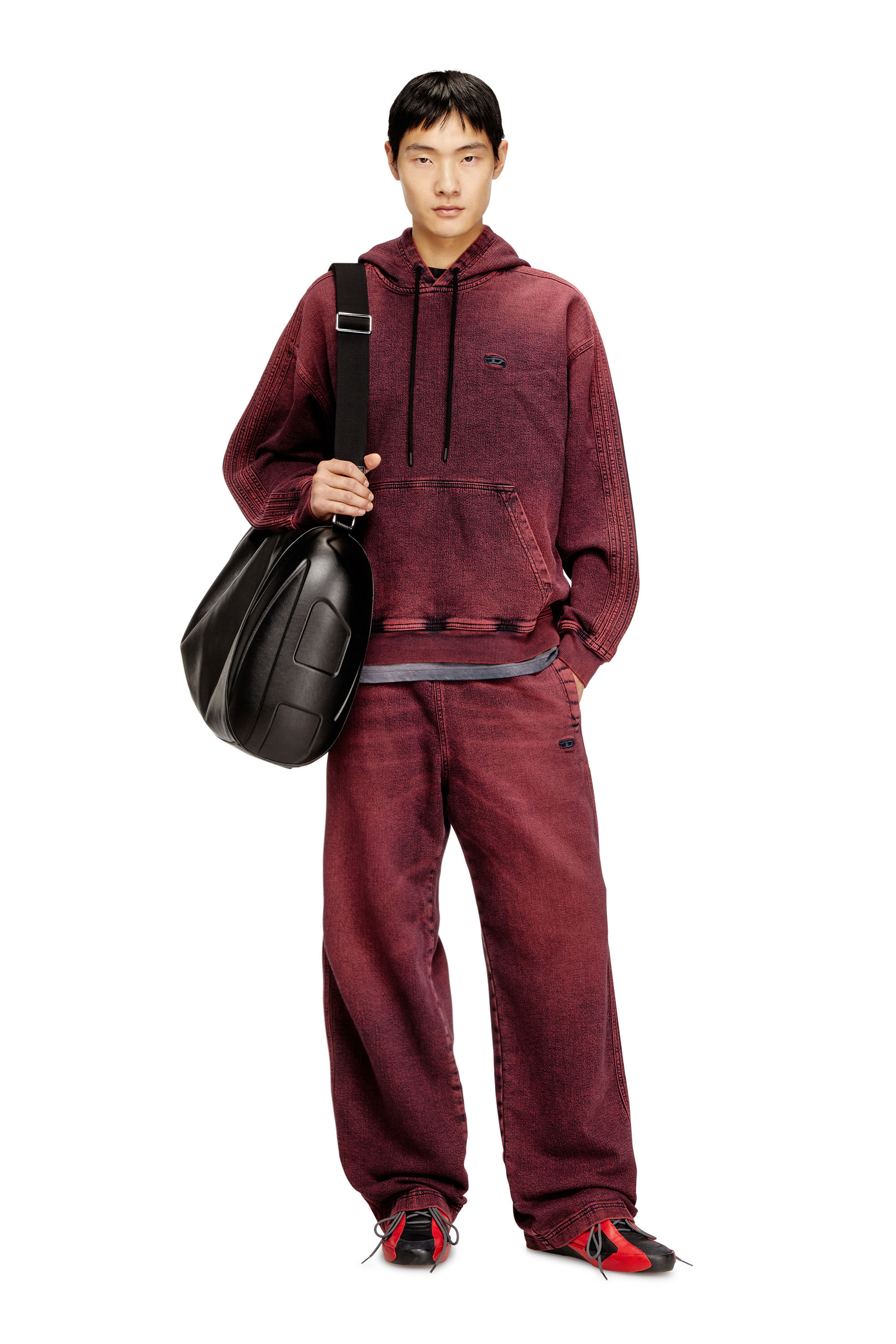 Men's Hoodie in indigo track denim with logo | Red | Diesel Men's Hoodie in indigo track denim with logo | Red | Diesel