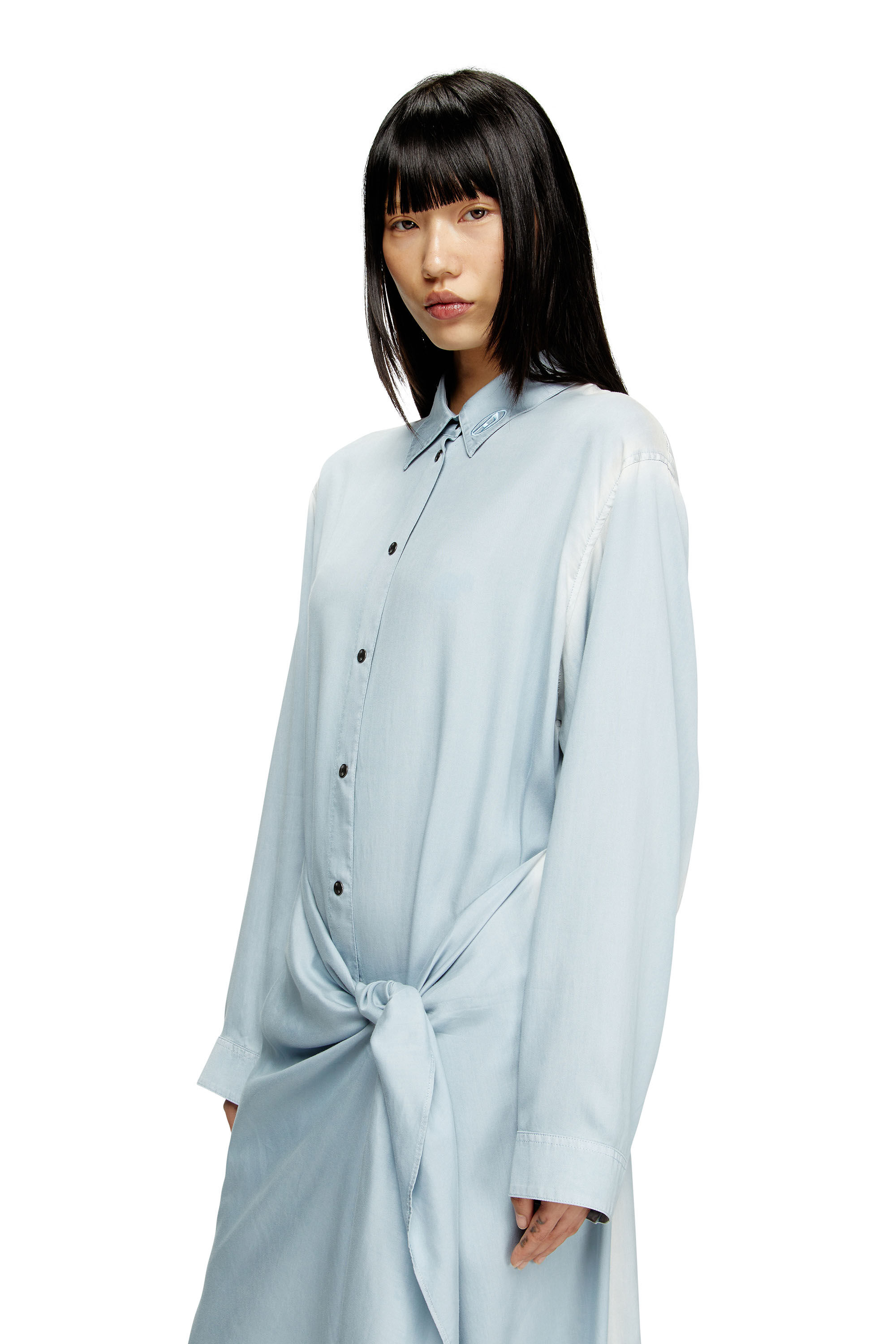 Diesel - D-ILETTA-R1, Damen Wickel-Shirtkleid aus behandeltem Twill in Hellblau - 4