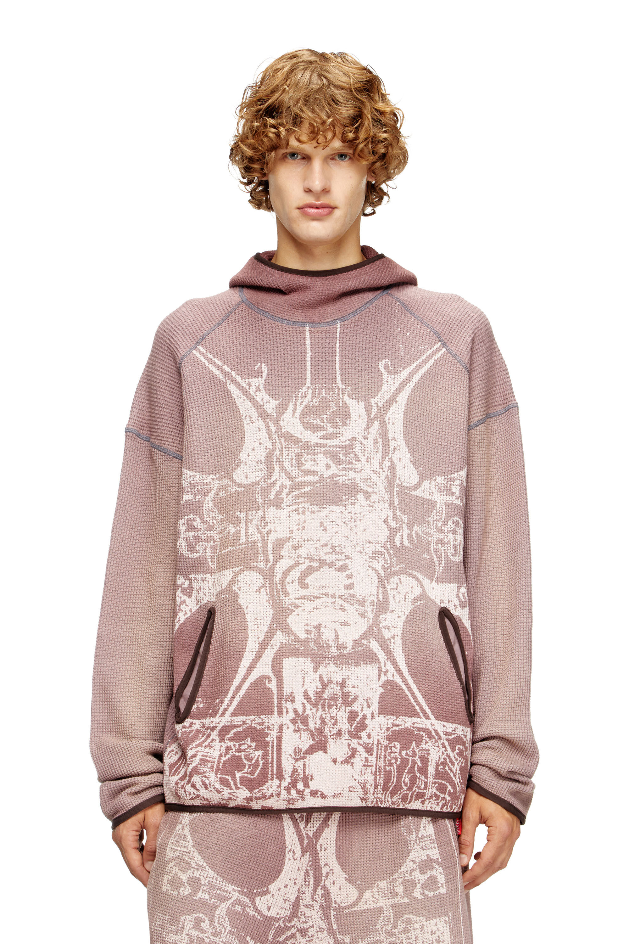Diesel - S-WAF-HOOD-NEW, Herren Verblasster Waffel-Kapuzenpullover mit Grafik-Print in null - 3