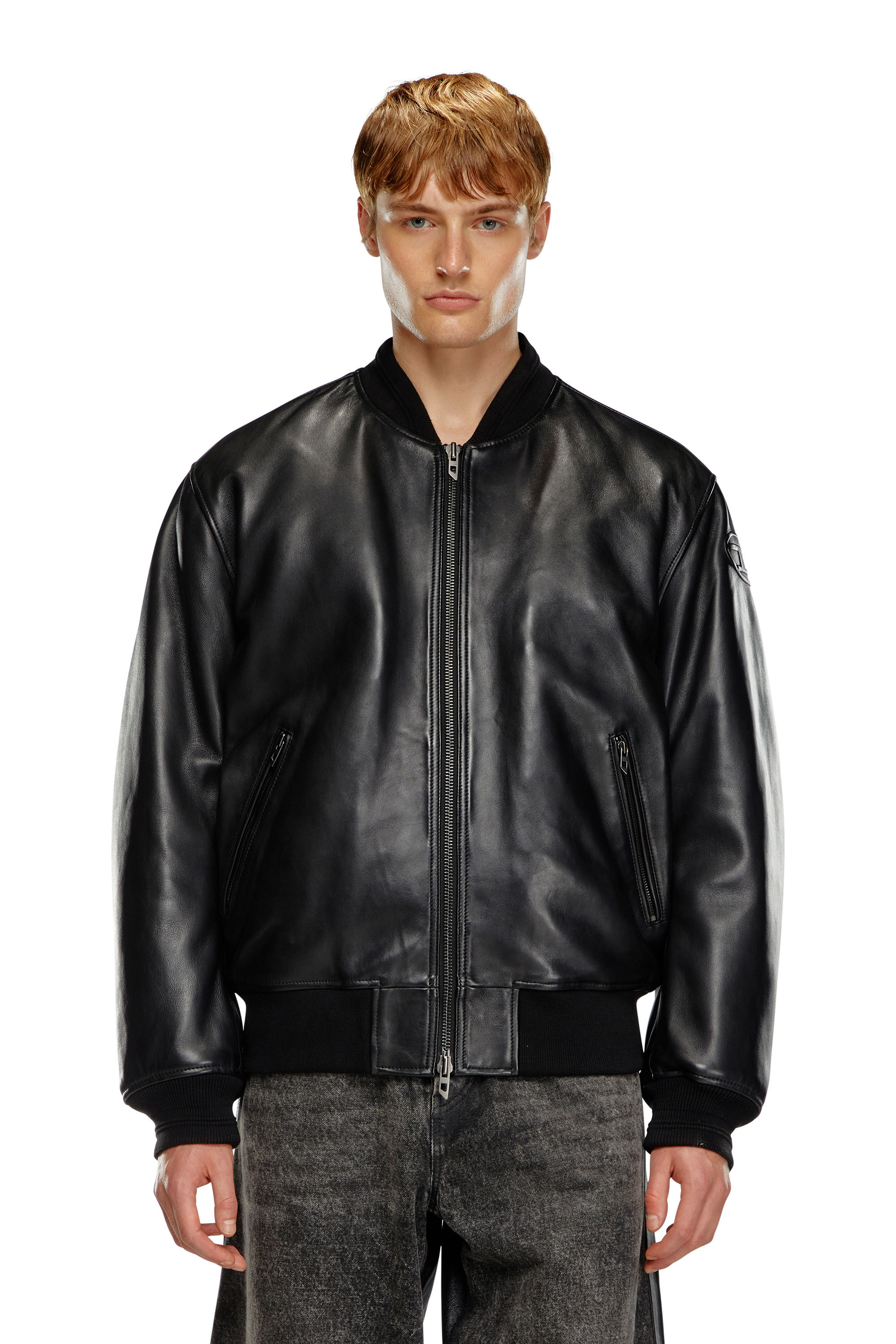 Men s Leather bomber jacket Black Diesel
