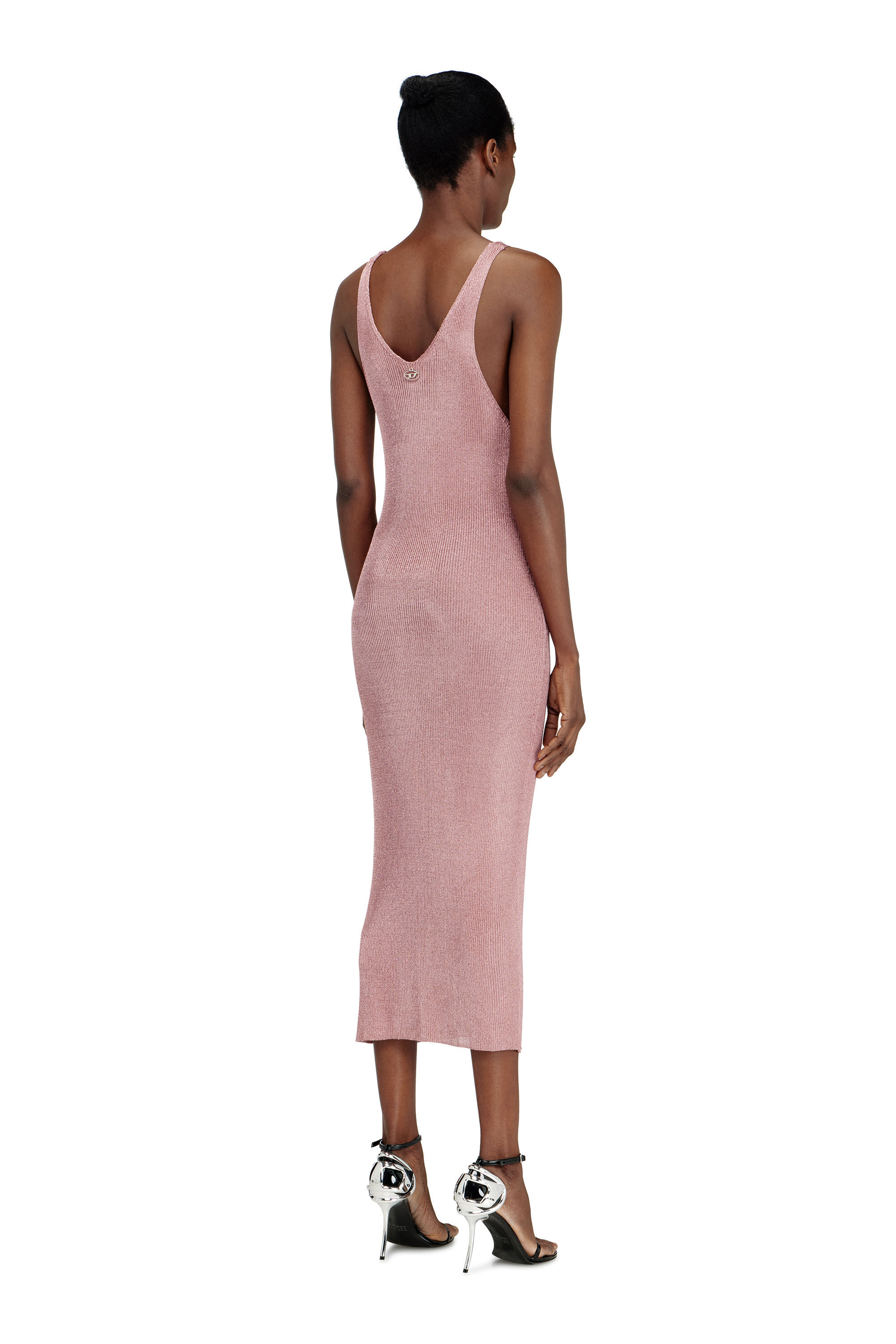 Diesel - M-DELOCA, Damen Midikleid aus metallisch geripptem Strick in Rosa - 4