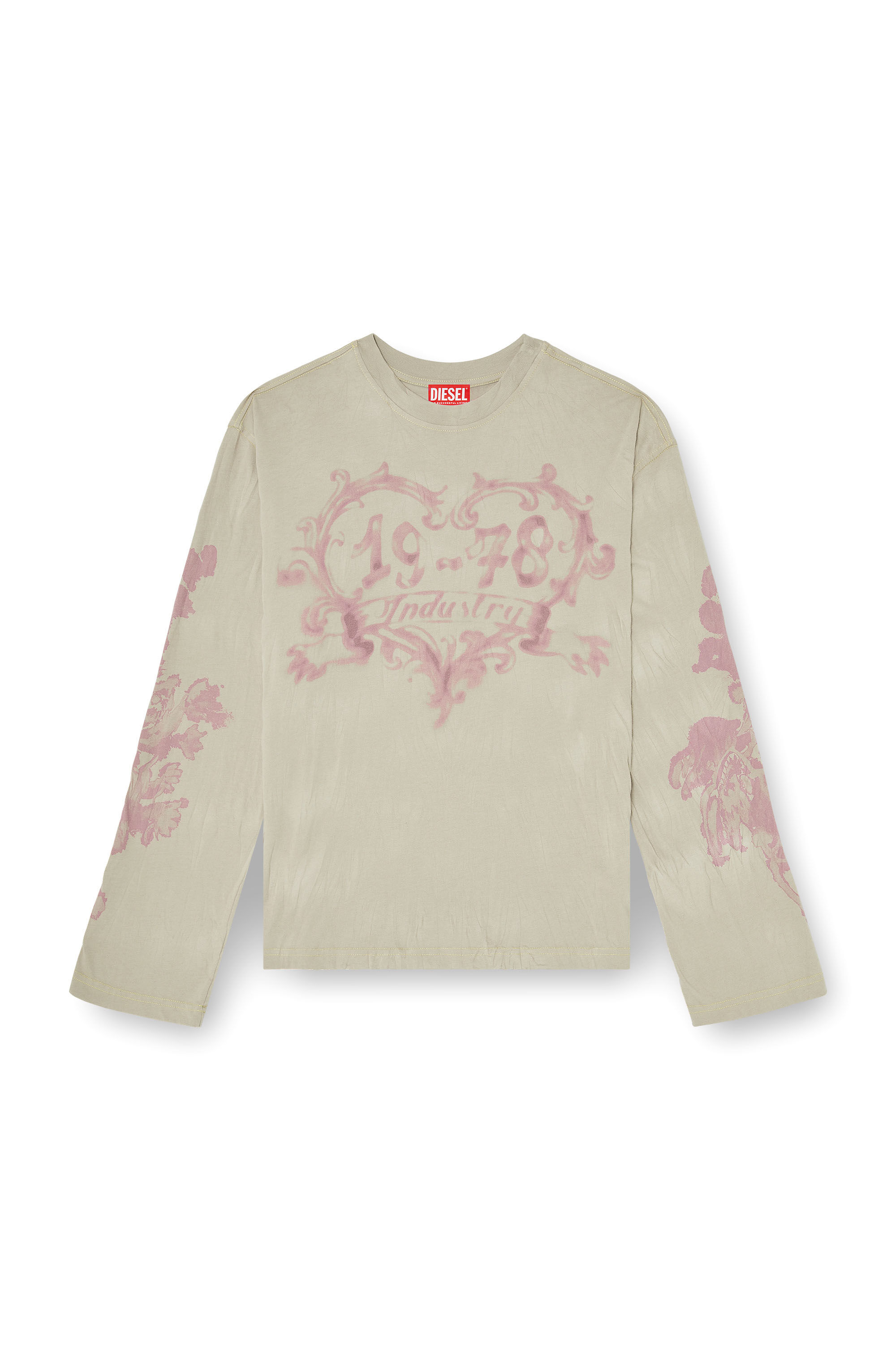 Diesel - T-HILARY-LS-AA1, Damen Langarmshirt aus Baumwolle mit Grafikprint in Rosa/Beige - 2