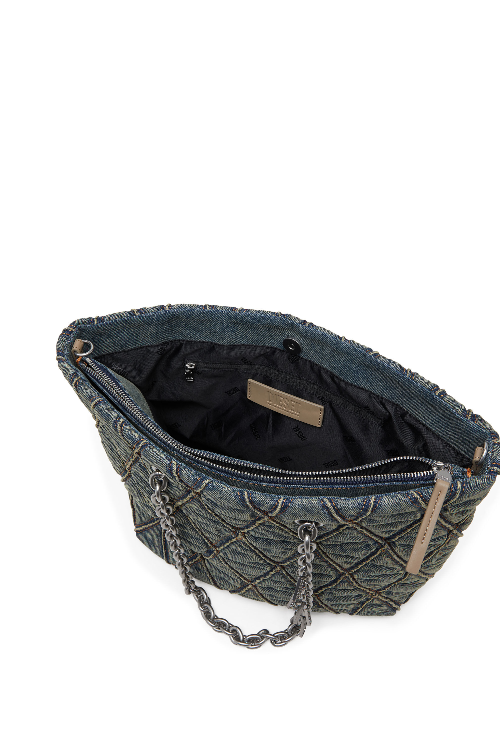 Diesel - CHARM-D SHOPPER M, Damen Charm-D-Tote-Tasche aus gestepptem Denim in Dunkelblau - 3