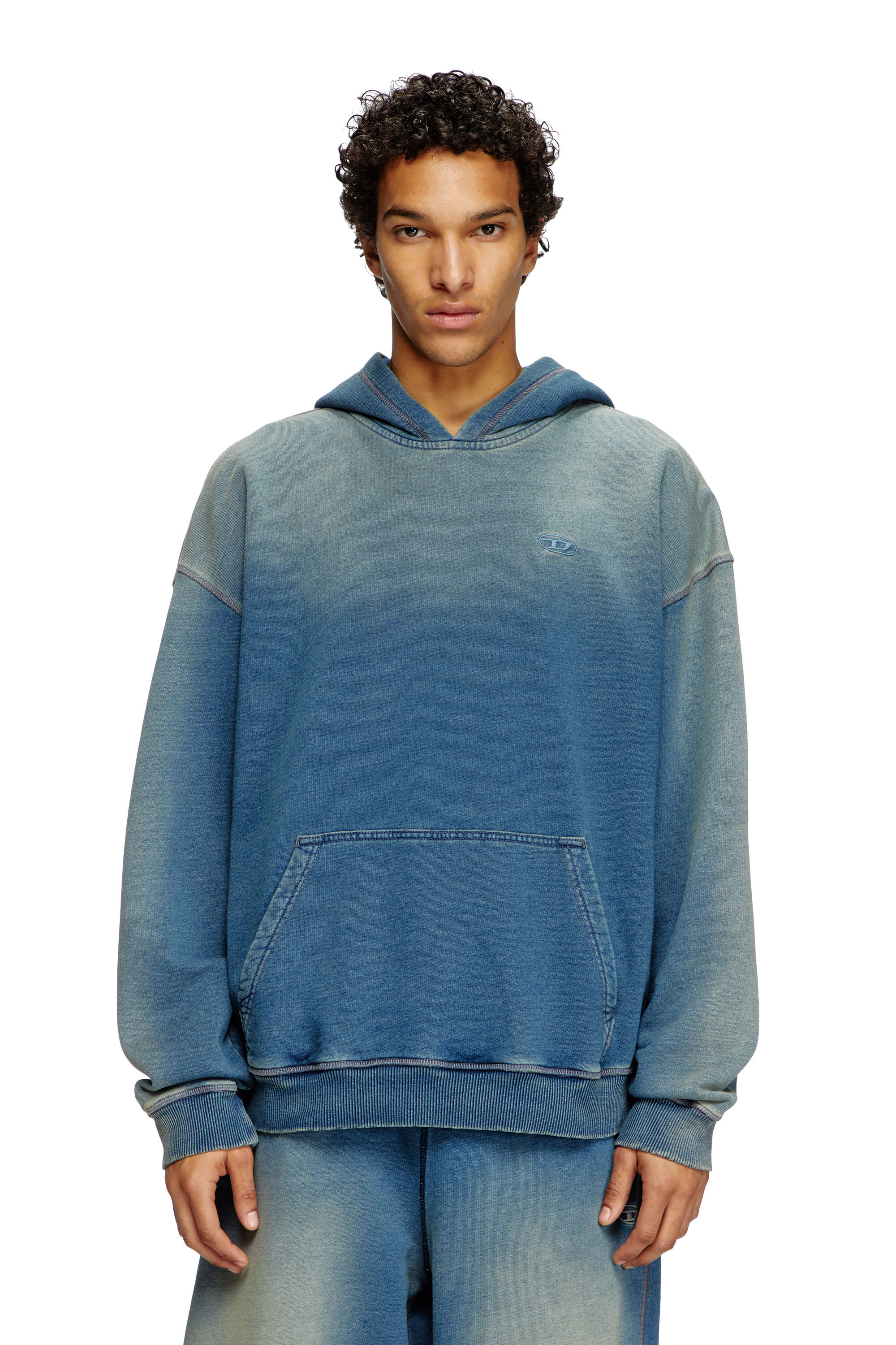 Diesel - S-BOXT-HOOD-R6, Herren Verblasster Hoodie mit Logo-Stickerei in Blau - 3