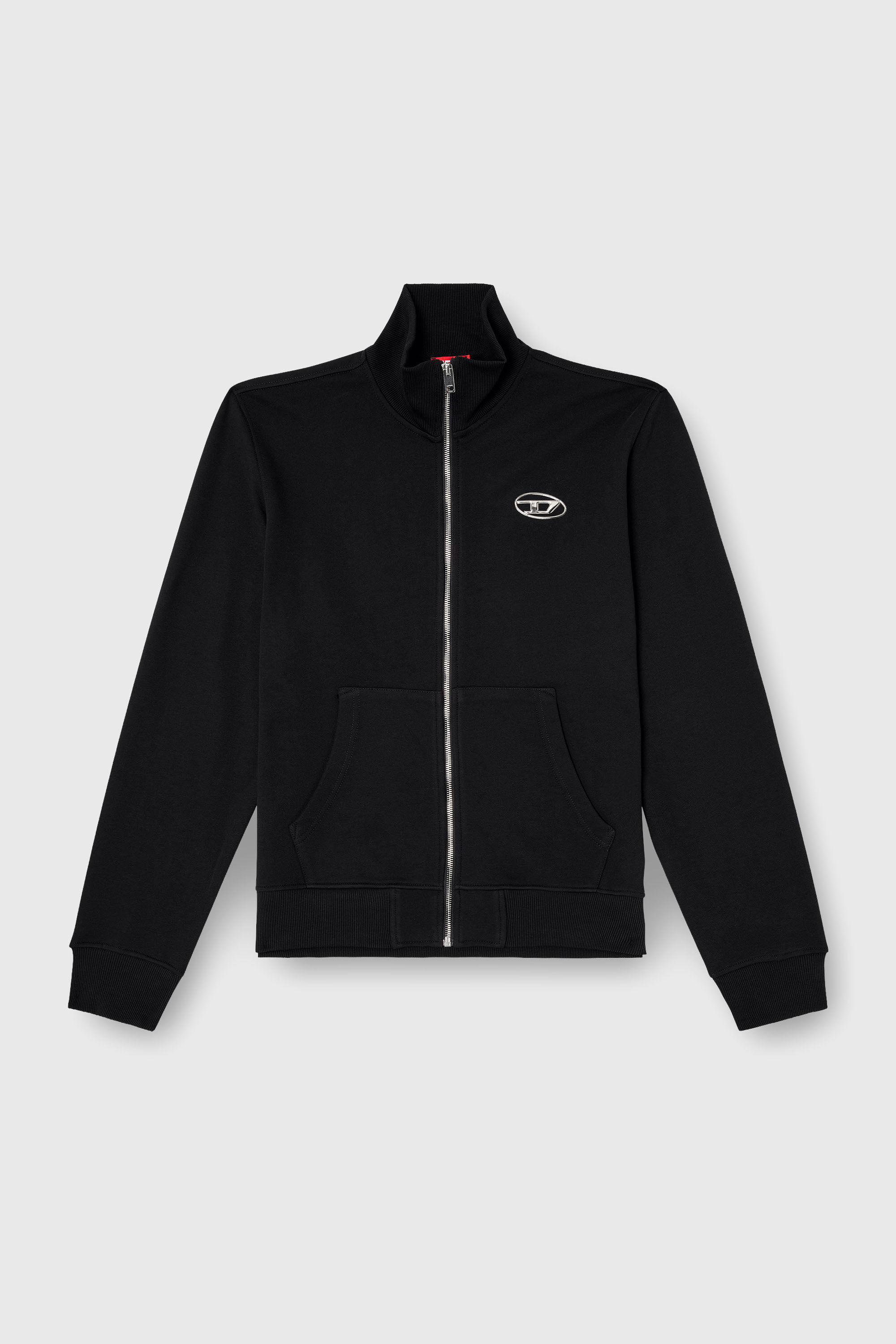 Diesel - S-GINNI-ZIP-OD, Herren Sweatshirt mit Metallic-Logo und Rei&szlig;verschluss in Schwarz - 2