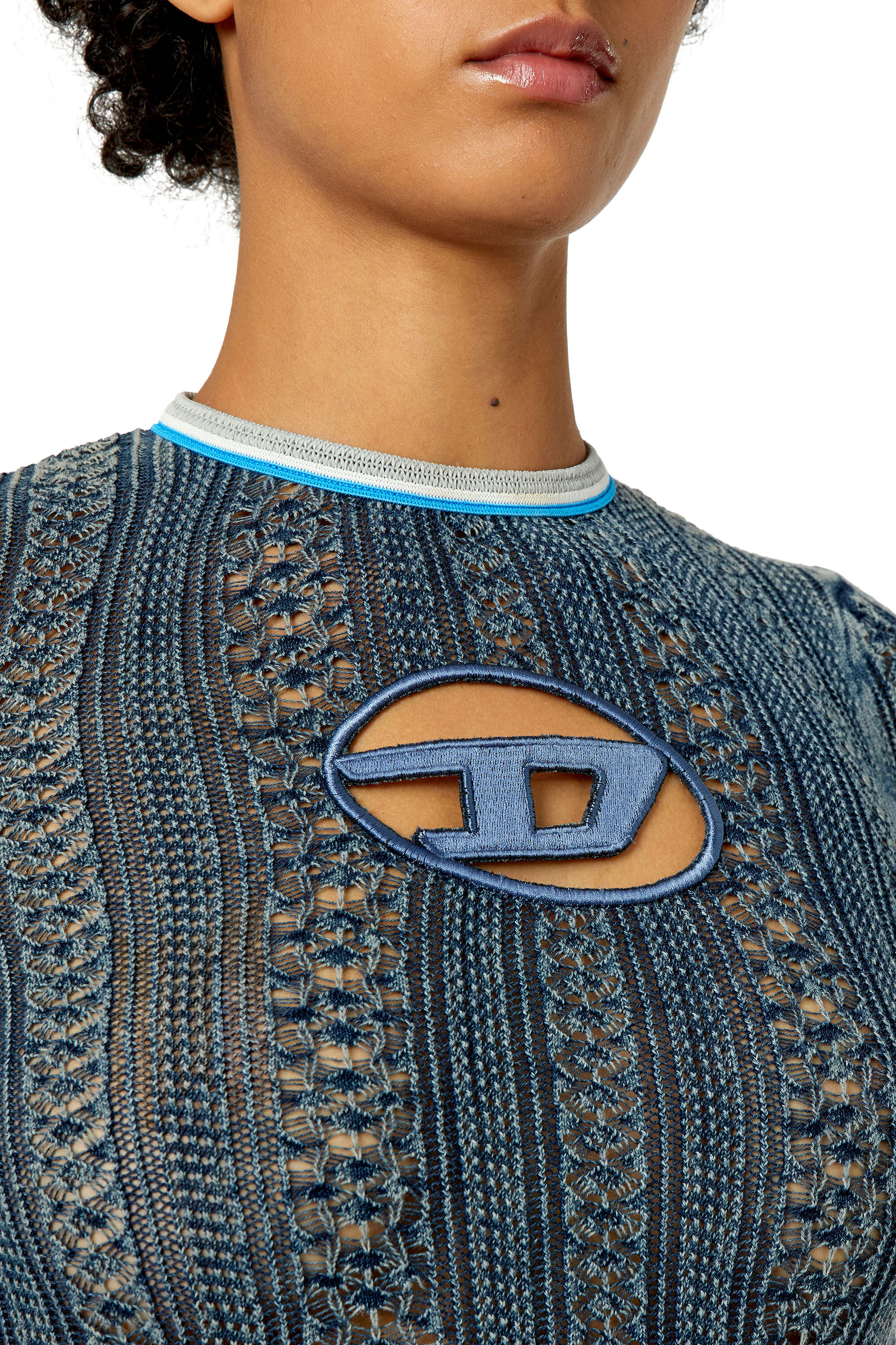 Diesel - M-IKYLA, Damen Pointelle-Pullover mit Oval D-Cutout in Blau - 6