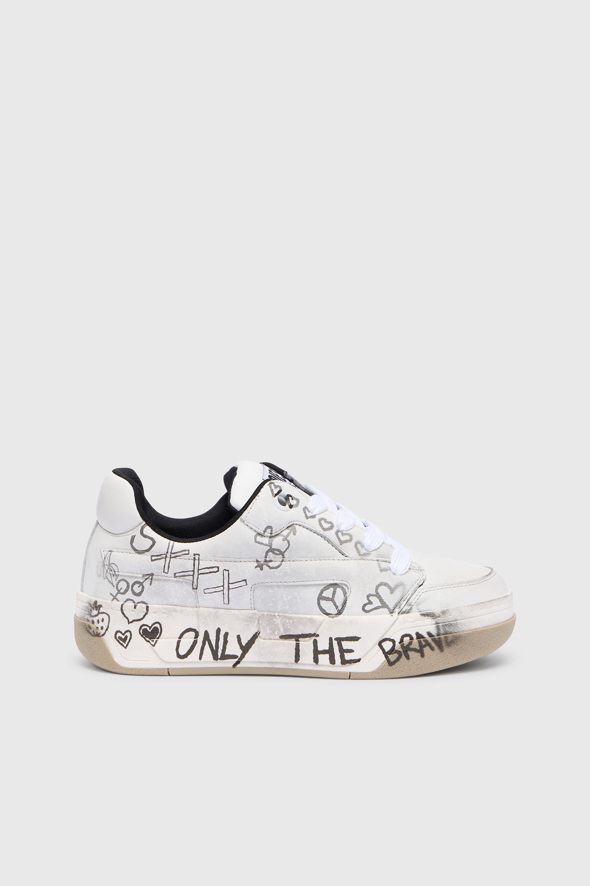Diesel - S-D-OLLIE LOW, Herren D-Ollie-Ledersneaker mit Graffiti-Print in Wei&szlig; - 1