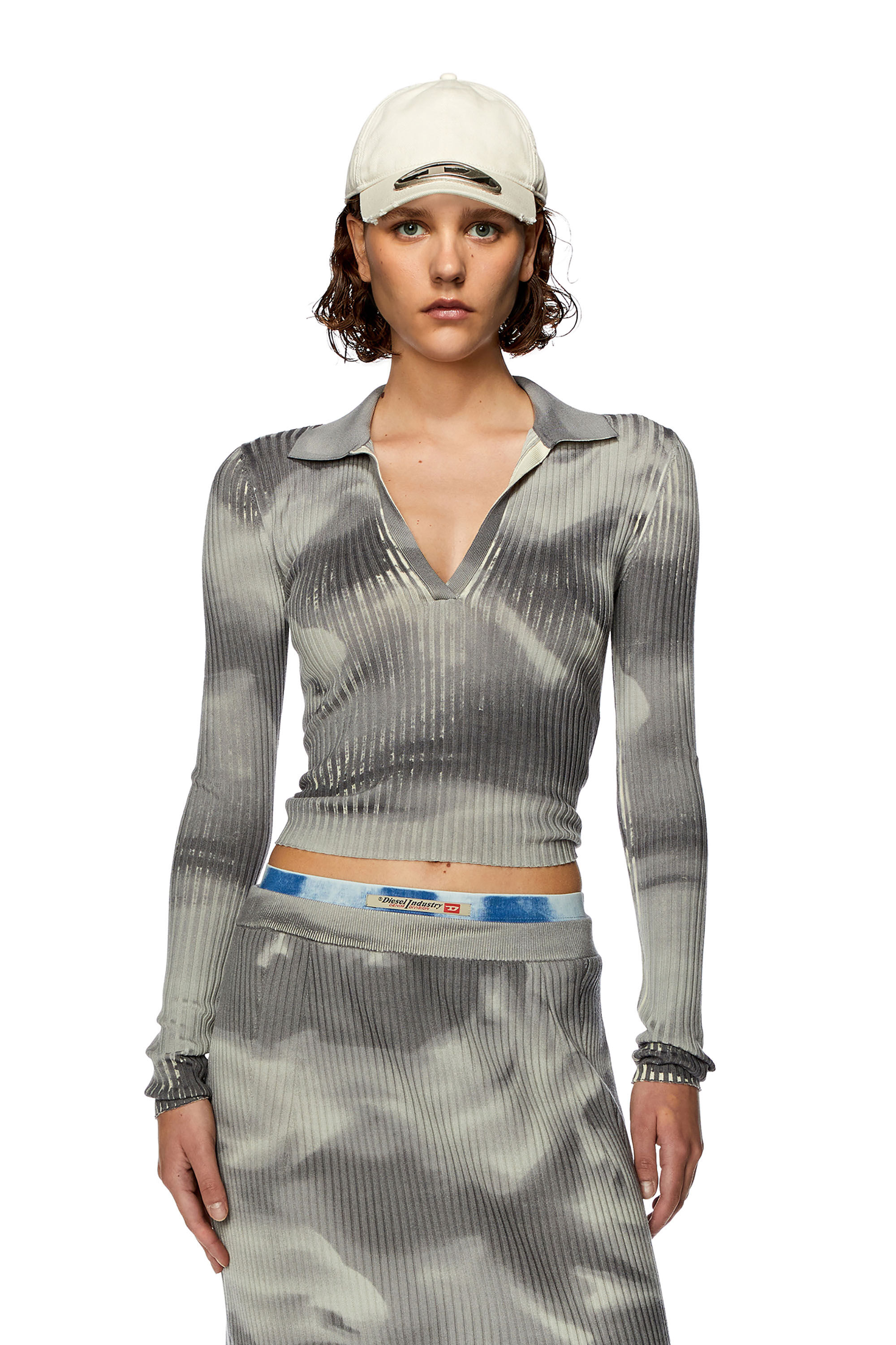 Diesel - M-BRIANA, Woman Wool-knit polo top with camo print in Grey - Image 3