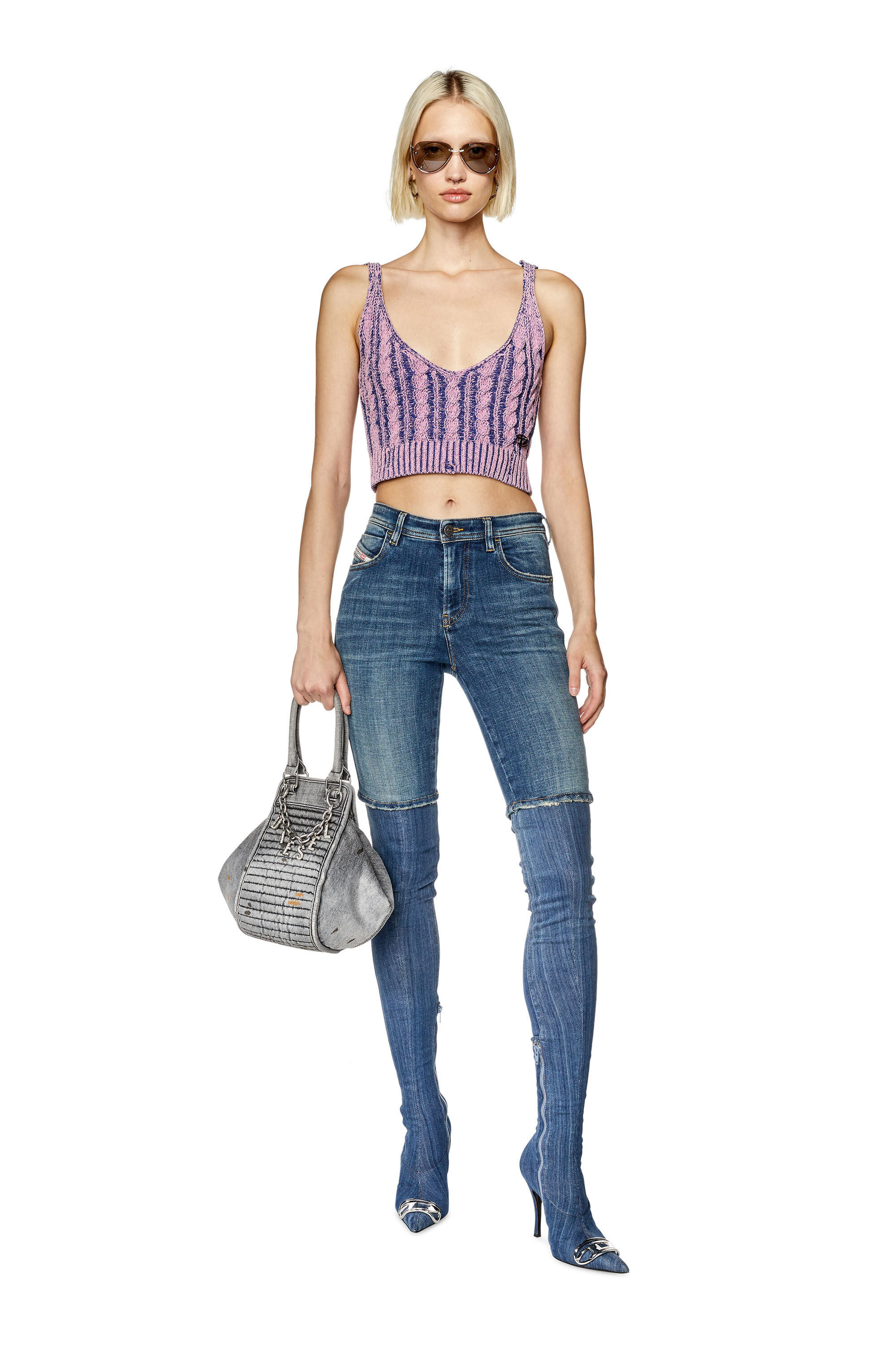 Diesel - M-MILOS, Damen Kurztop aus Zopfstrick-Chenille in Lila - 1