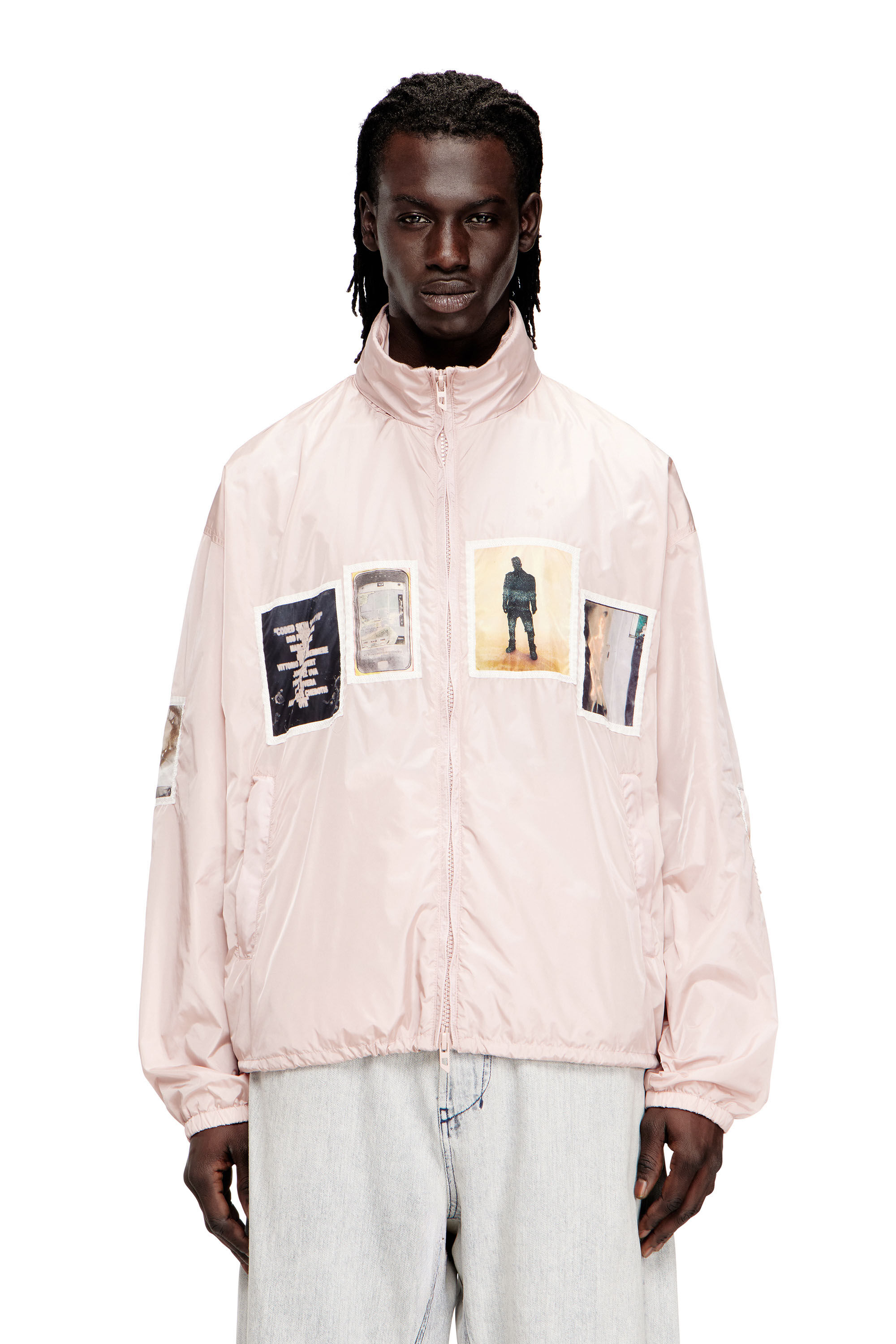 d*4様 archive diesel flare sleeve jacket Men's Windbreaker with graphic patches | Pink | Diesel