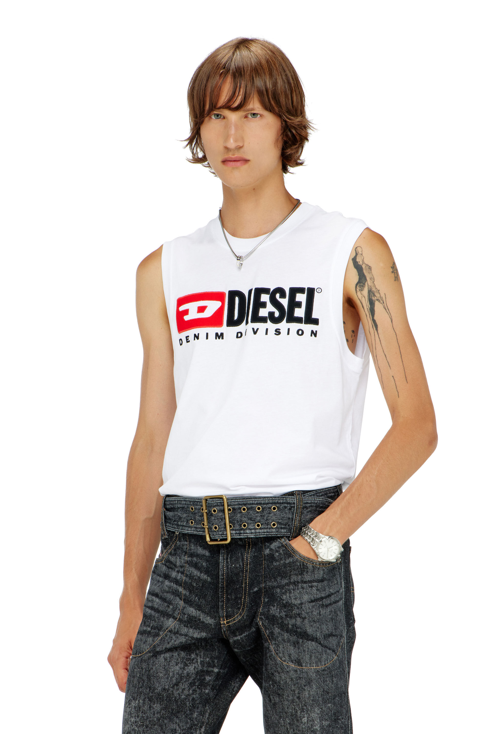 Diesel - T-ISCO-DIV, Herren Tanktop mit Logo-Print vorn in Wei&szlig; - 3