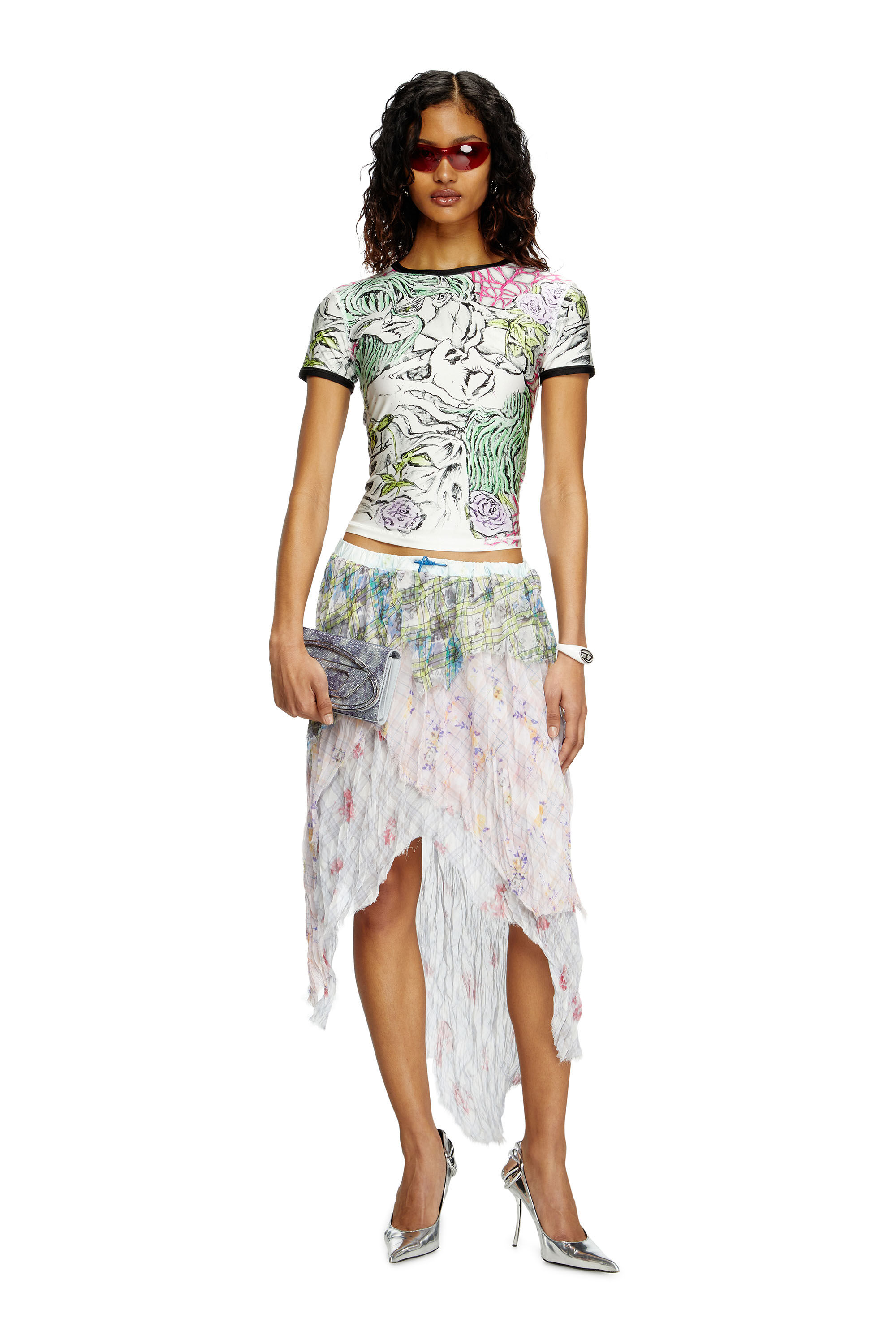 Diesel - T-UNCUTIE-LONG-Q2, Damen T-Shirt mit Tattoo-Print in Weiß - 1
