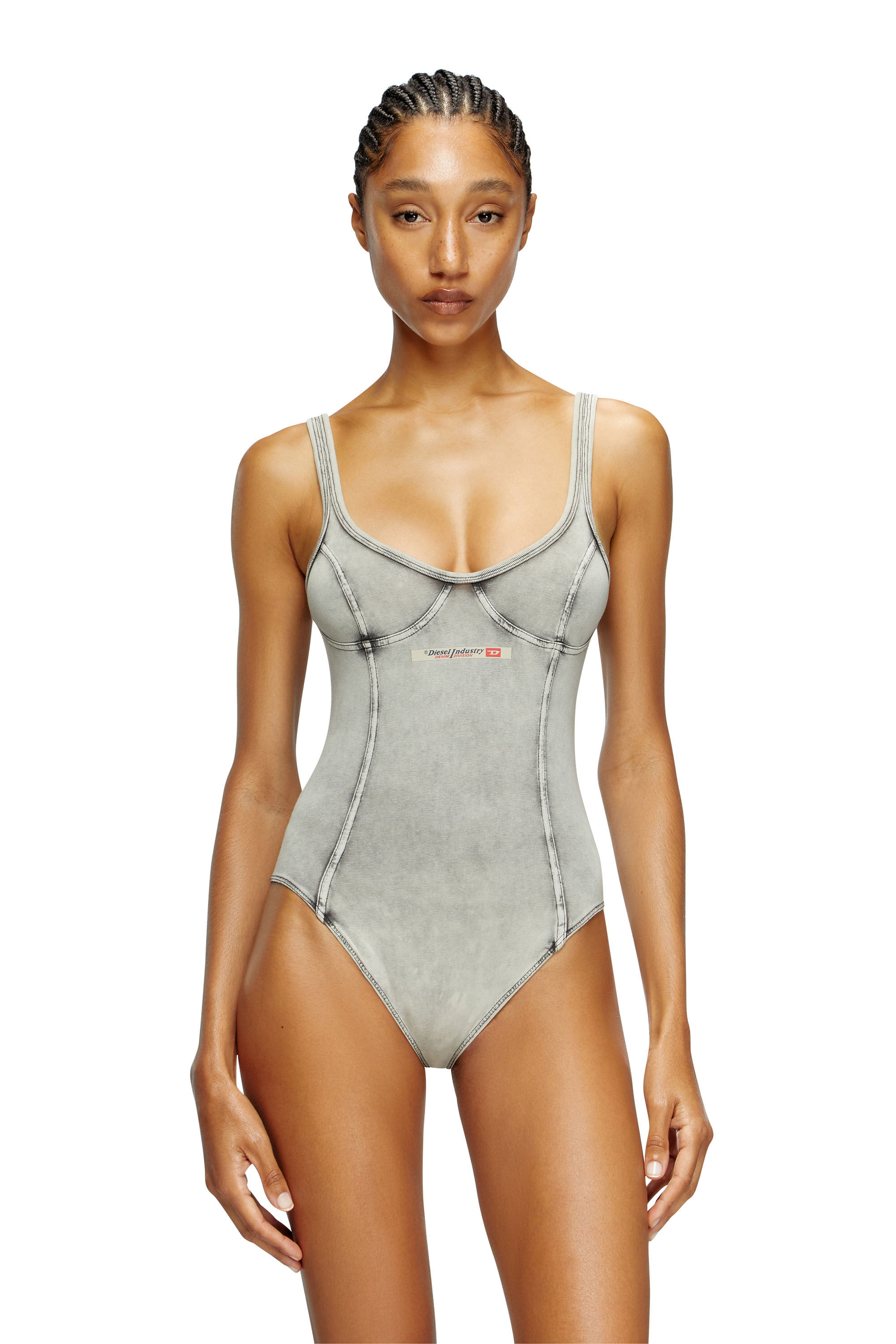 Diesel - CAMI-DNM, Damen Body aus Denim-Effekt-Jersey in Grau - 3