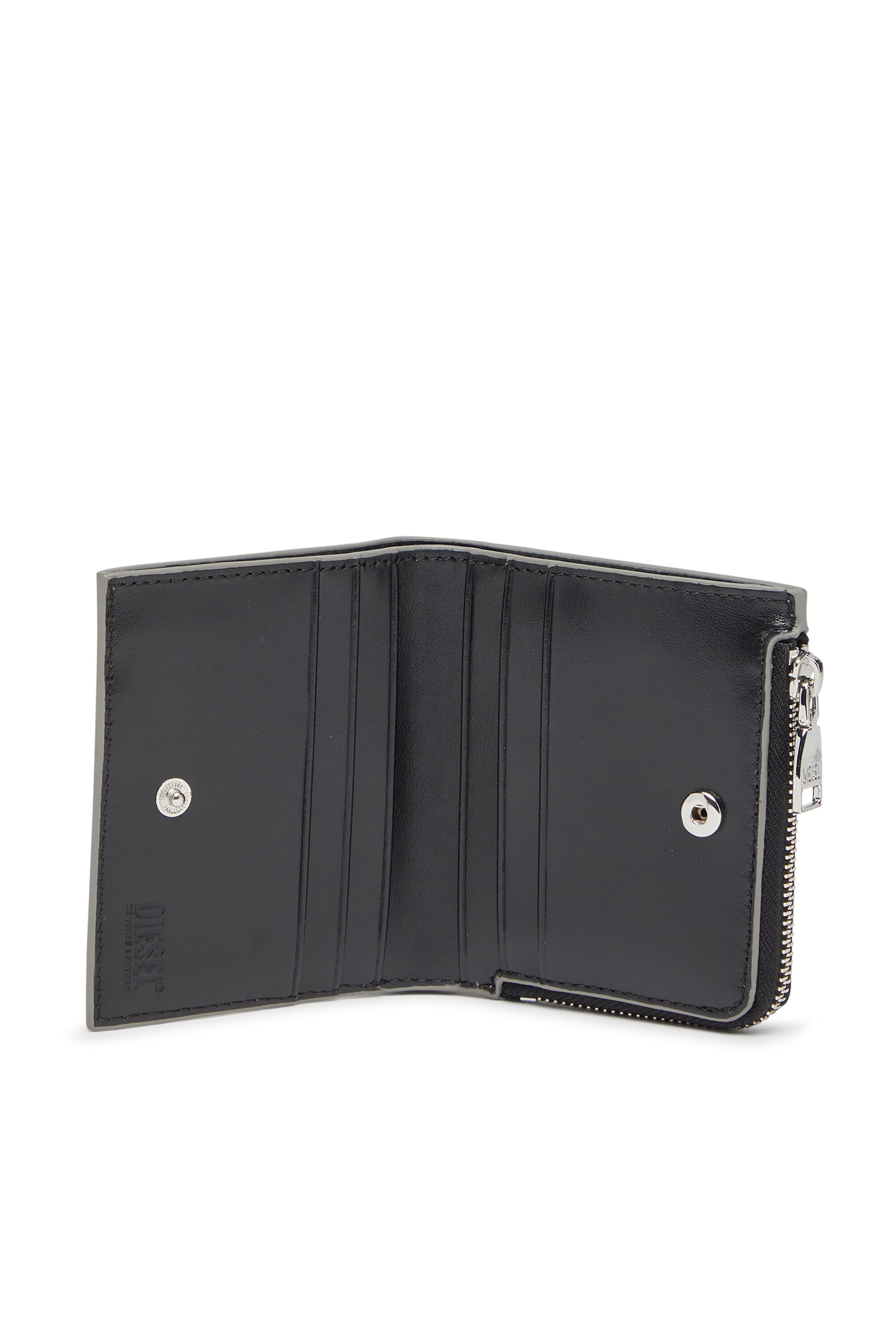Diesel - 1DR BI FOLD ZIP L, Damen Bifold-Kartenetui aus Hochglanz-Leder in Silber - 3