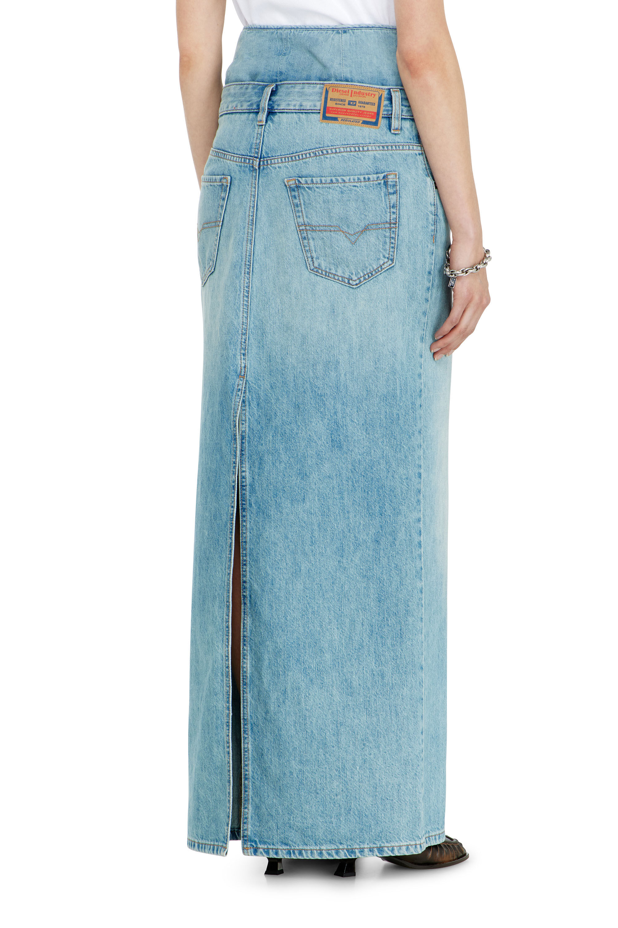 Diesel - DE-SPIVEY, Damen Jeans-Illusion Denim-Maxirock mit Schlitzen in null - 4