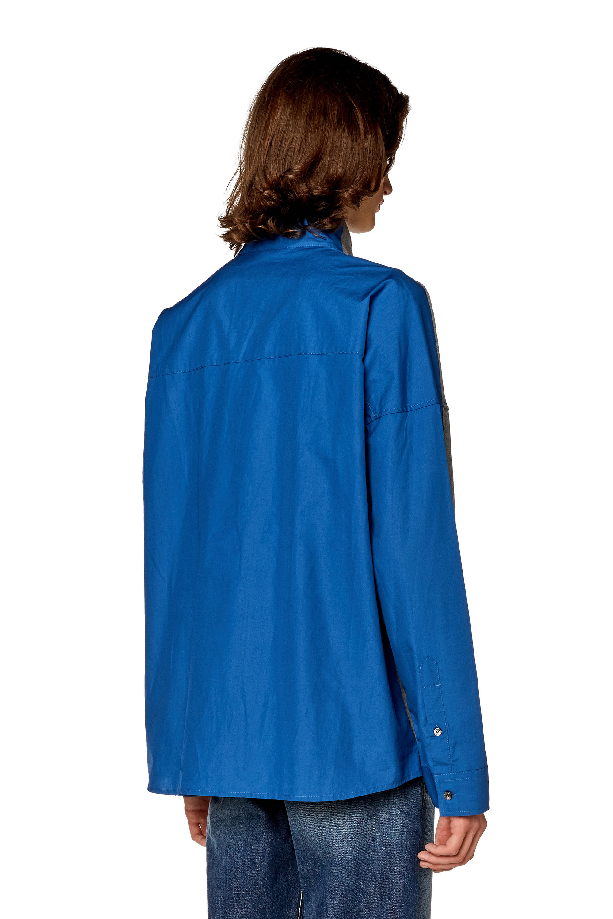 Diesel - S-GAND-A, Herren Hybrid-Shirt aus Jersey und Popeline in Blau/Grau - 4