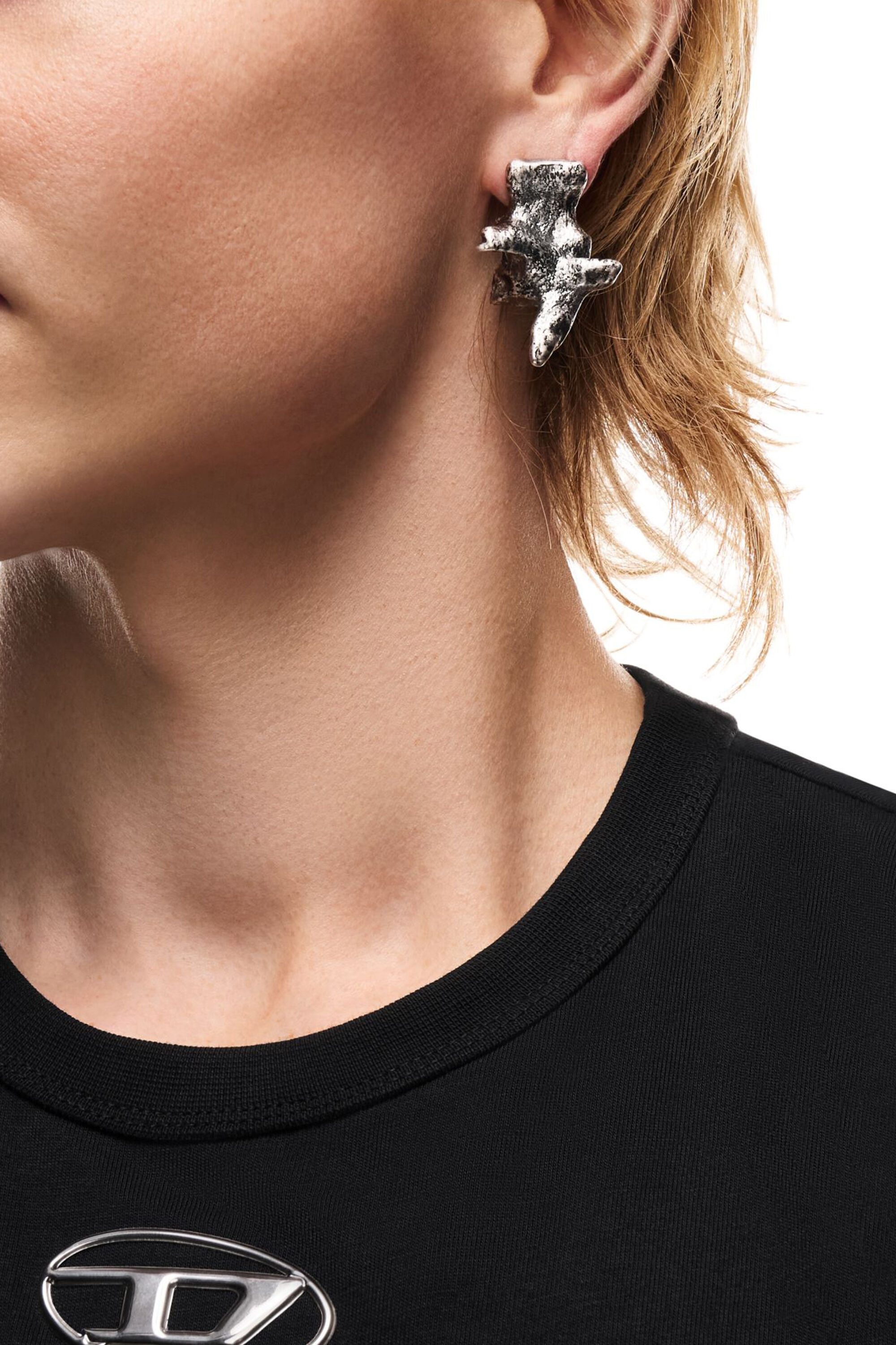 Diesel - DX1710040 JEWELLERY, Unisex Ohrstecker in silberfarben mit Nieten in Dunkelgrau - 4